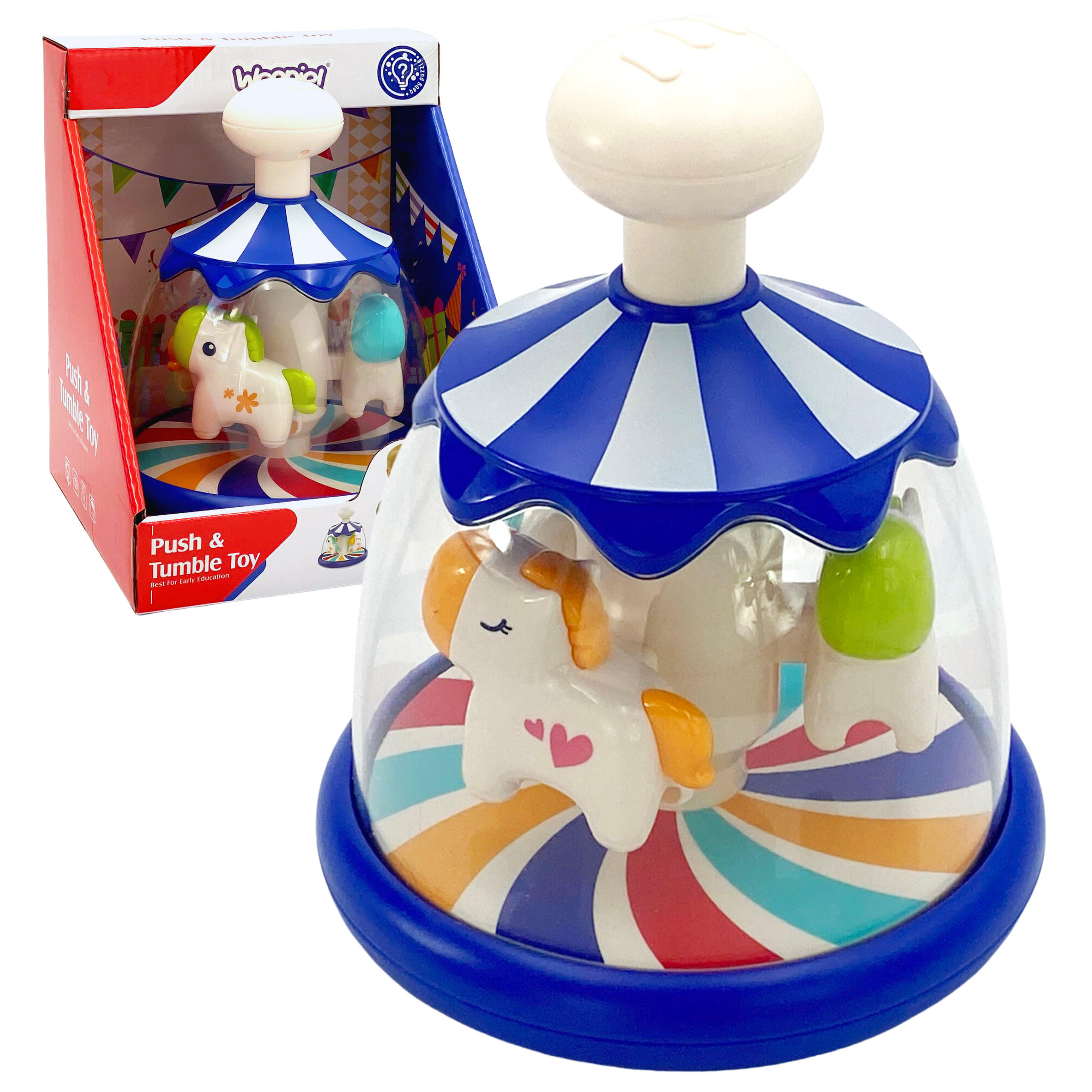 Woopie Baby Colorful Horses Blue Spinning Top Carousel