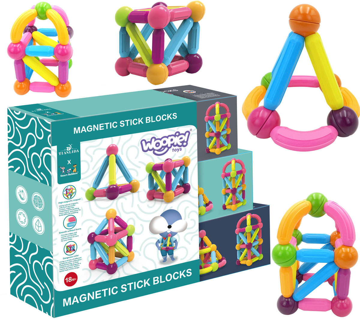 Woopie magnetické stavebné bloky vzdelávacie veľké hrubé 28 ks.