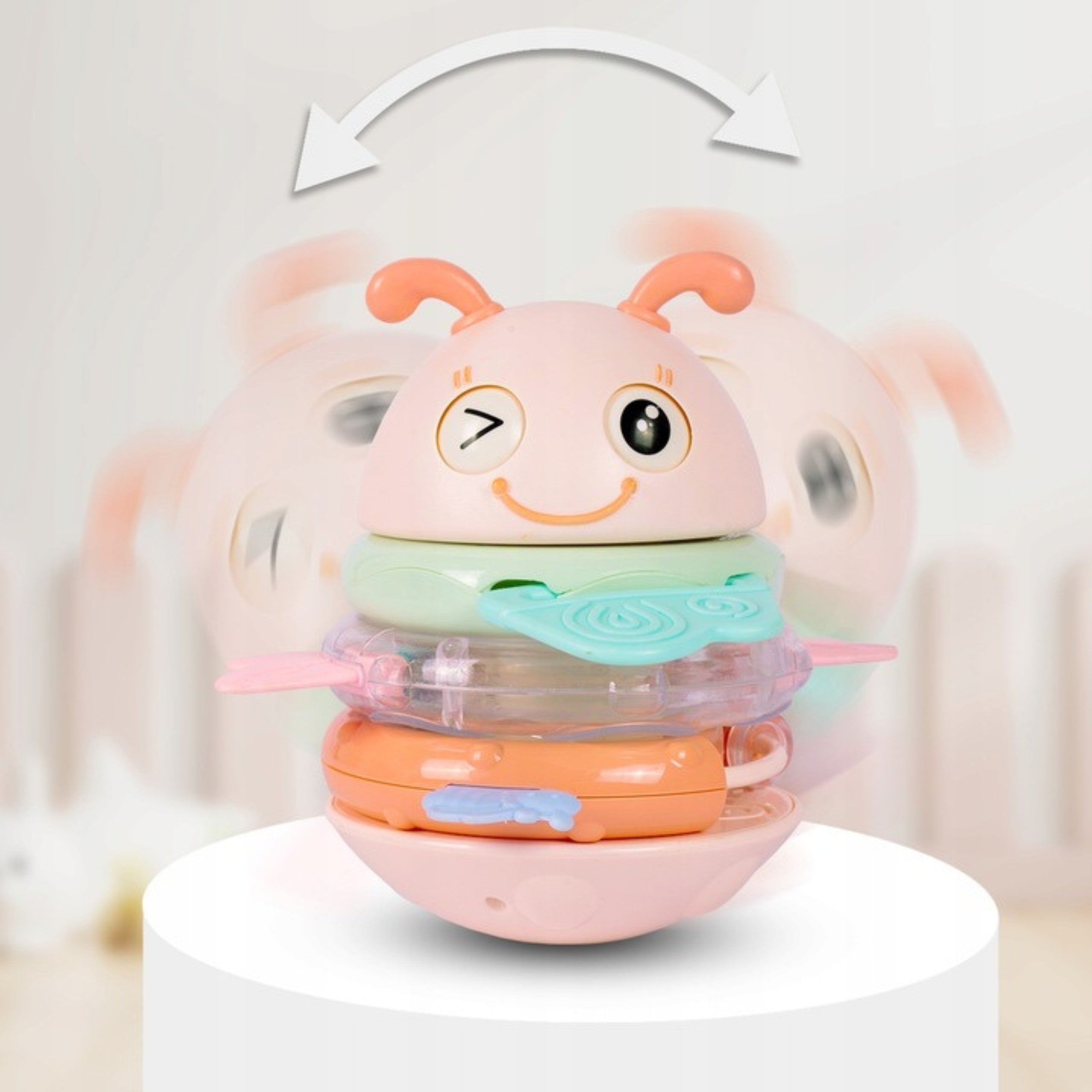 Woopie Baby Wanka Stand Up Sensory Toy 2 i 1 Rattle Teether Rosa