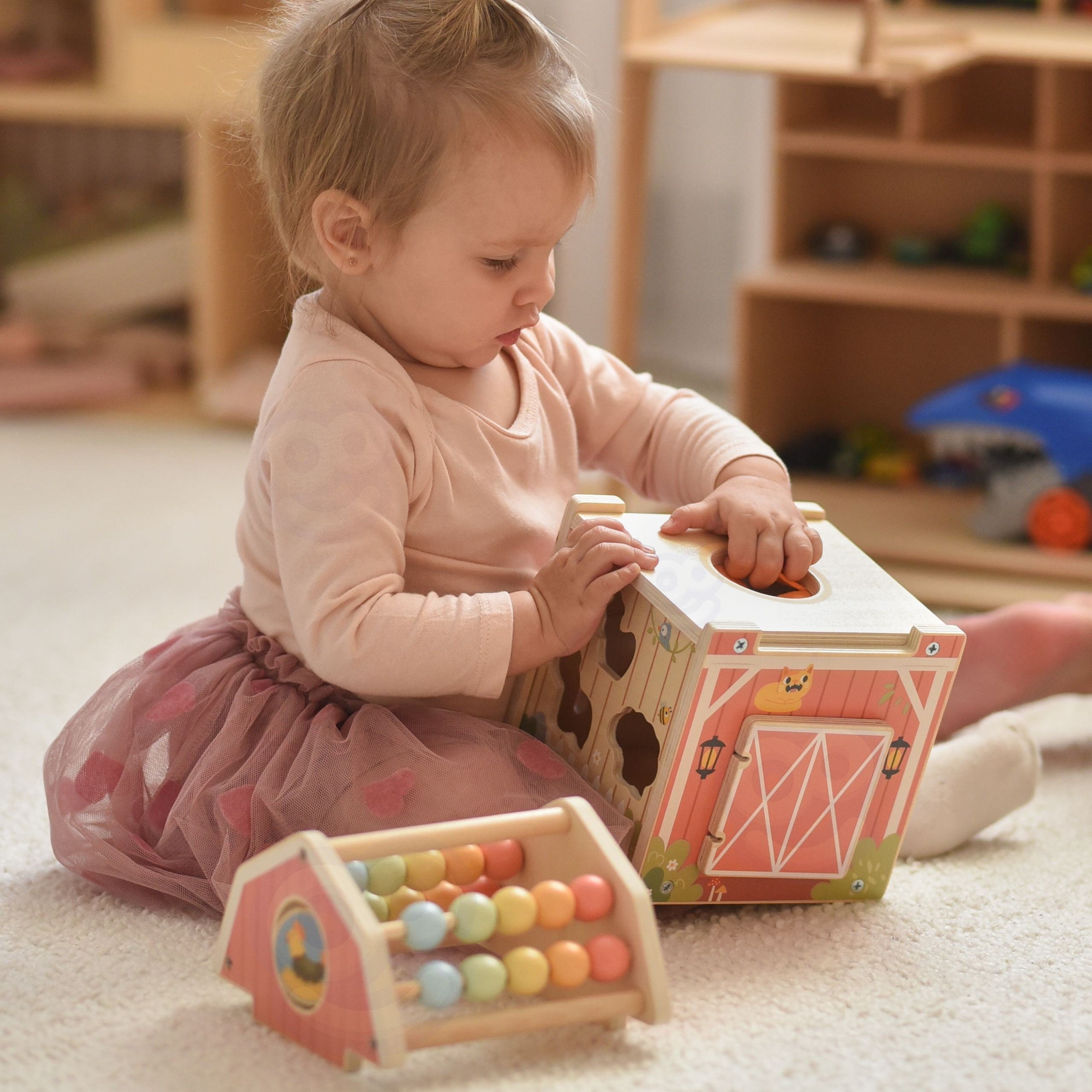 Играчка Tooky Дървена плевня Сортировач за дейности Монтесори Сметало