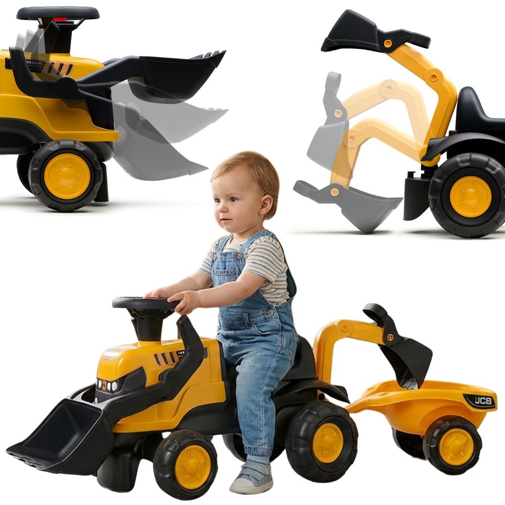 Falk Ride-on Jcb Tractor With Trailer Rake And Shovel Silent Wheels 1-3 Years