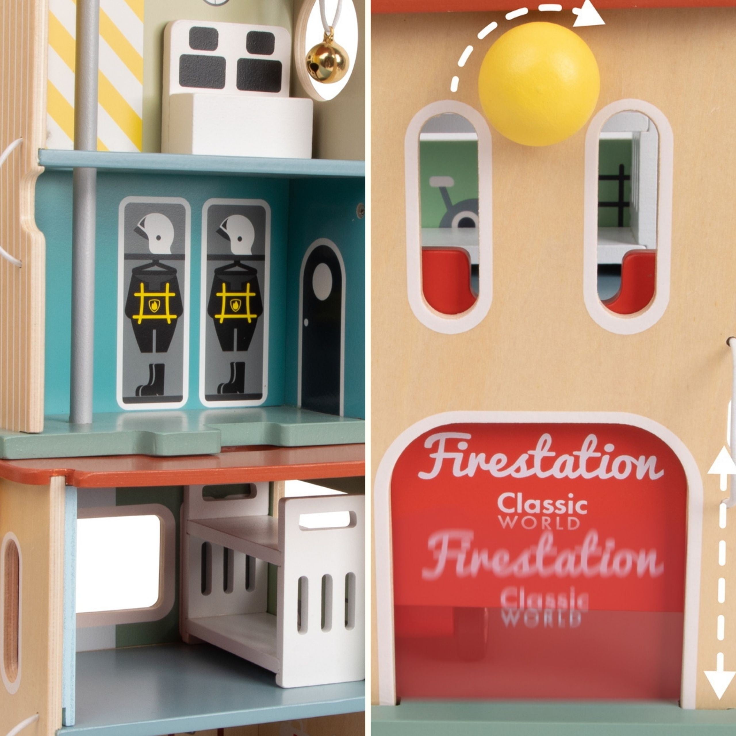 Classic World Wooden Fire Station Garage Car Helicopter Figures 13pcs.