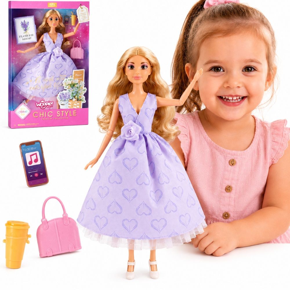 Woopie Royal Lily Doll, дълга руса коса, 30 см, аксесоари за рокля в цвят лавандула