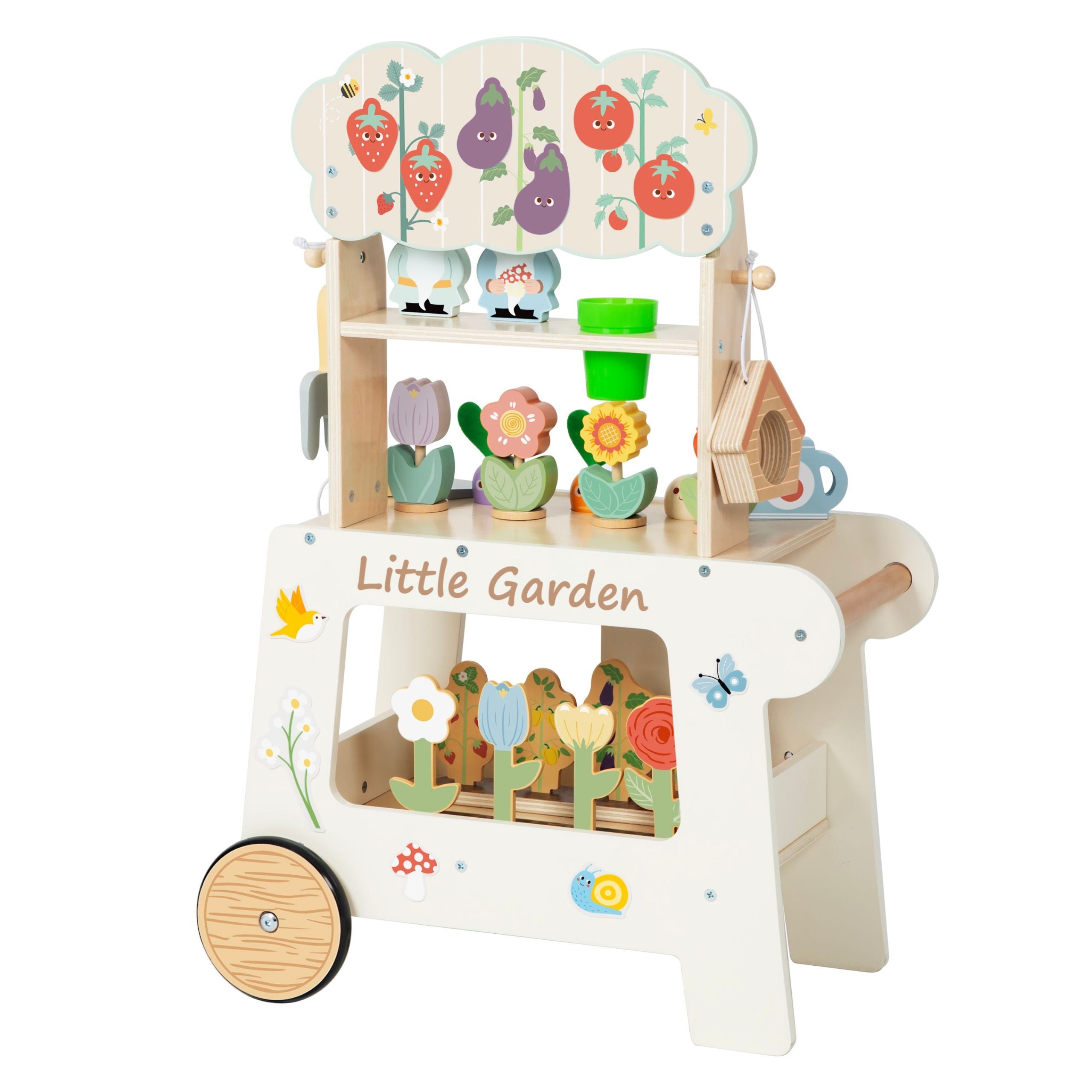 Tooky Toy Montessori Holz-Gartenwagen 57-tlg