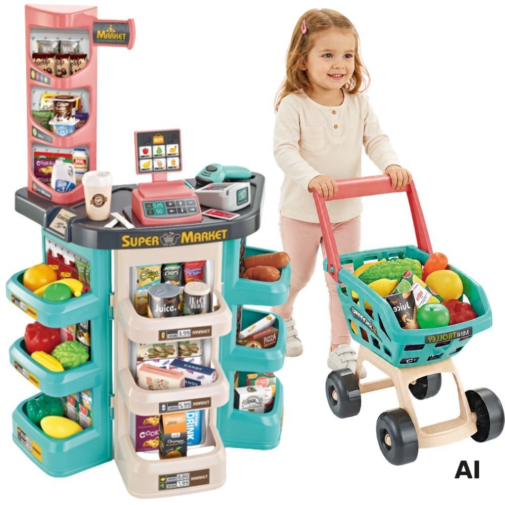 Magasin de supermarché Woopie et scanner d'échelle de caisse de panier d'achat de chariot 47 Acc