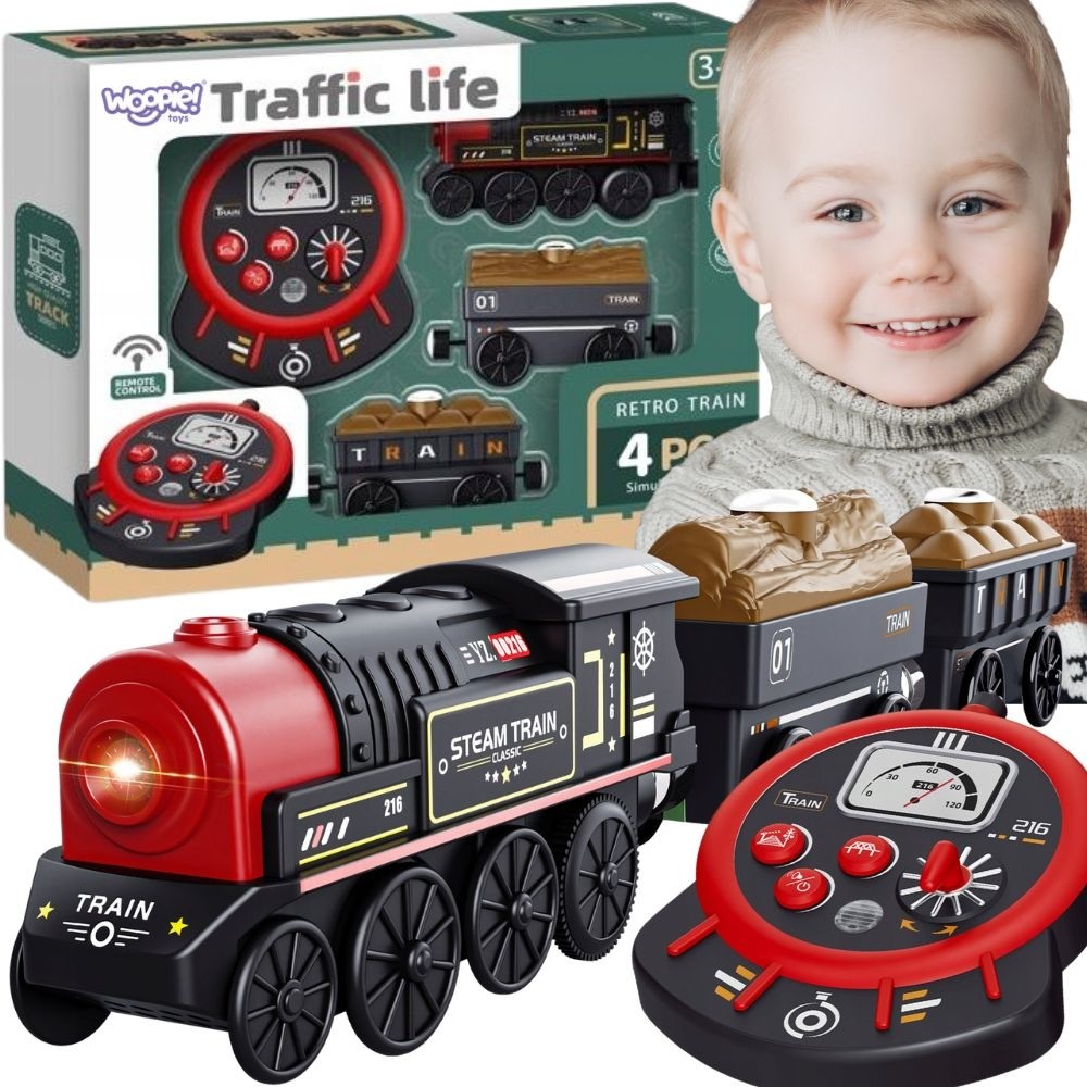 Woopie Electric Locomotive Remote Controlled Retro Train Wagons 4 Pcs.