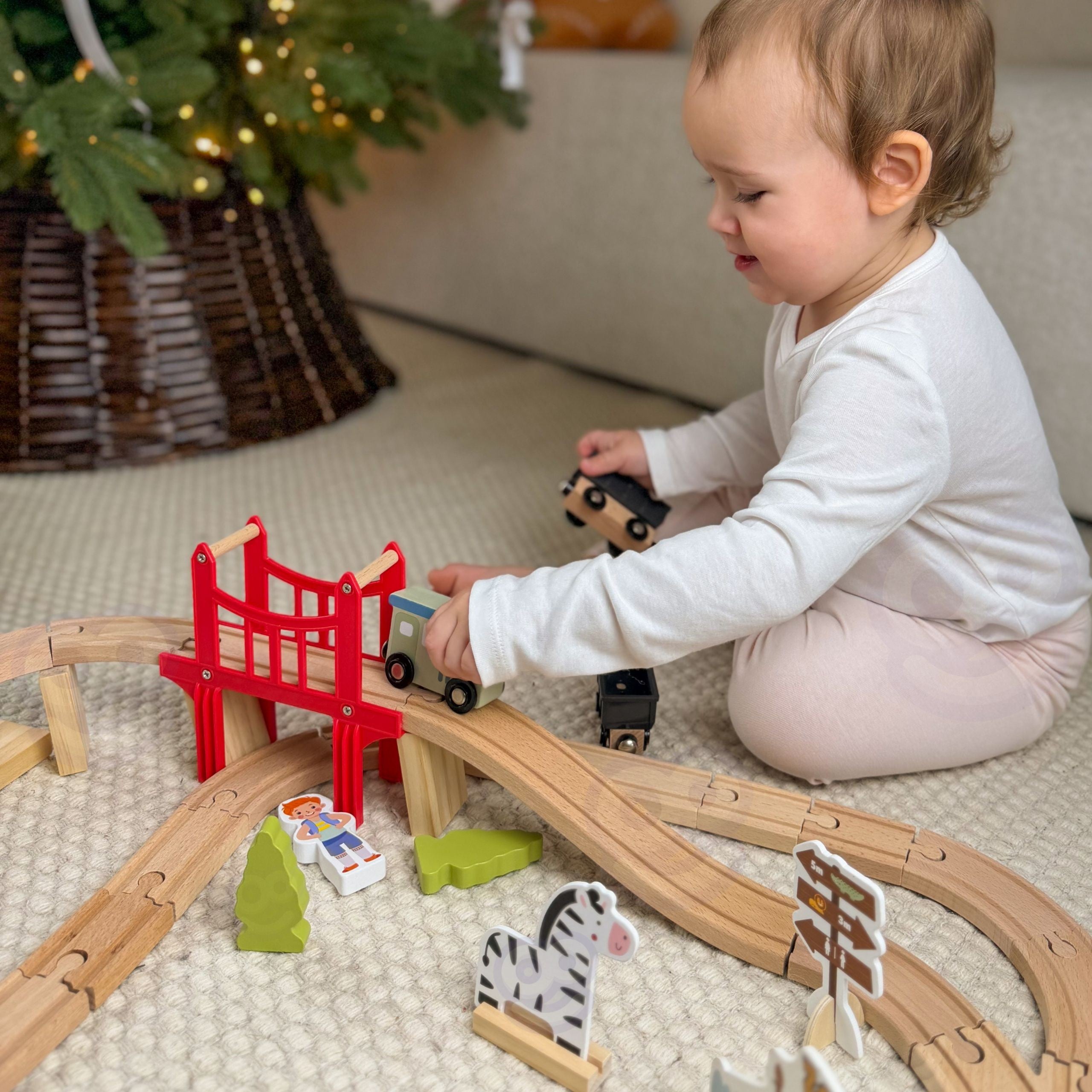 Woopie Green Wooden Zoo Train Set Xl Magnetic Train Track 60 Pcs Fsc