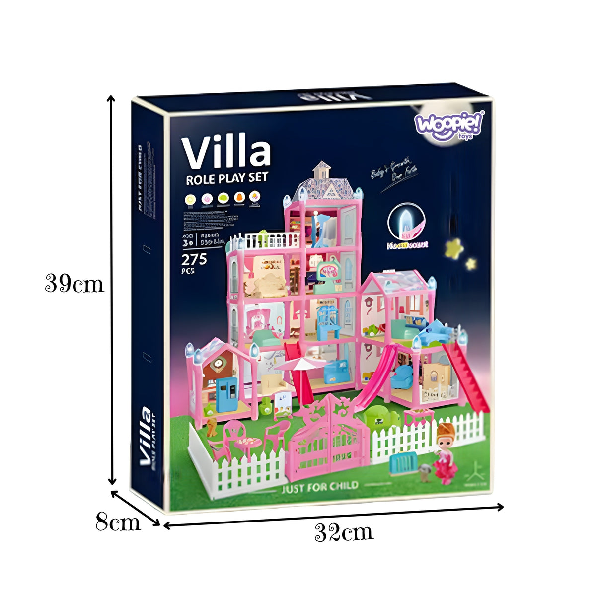 Woopie Dollhouse Villa Kiegészítőkkel és Világító Babával 275db.