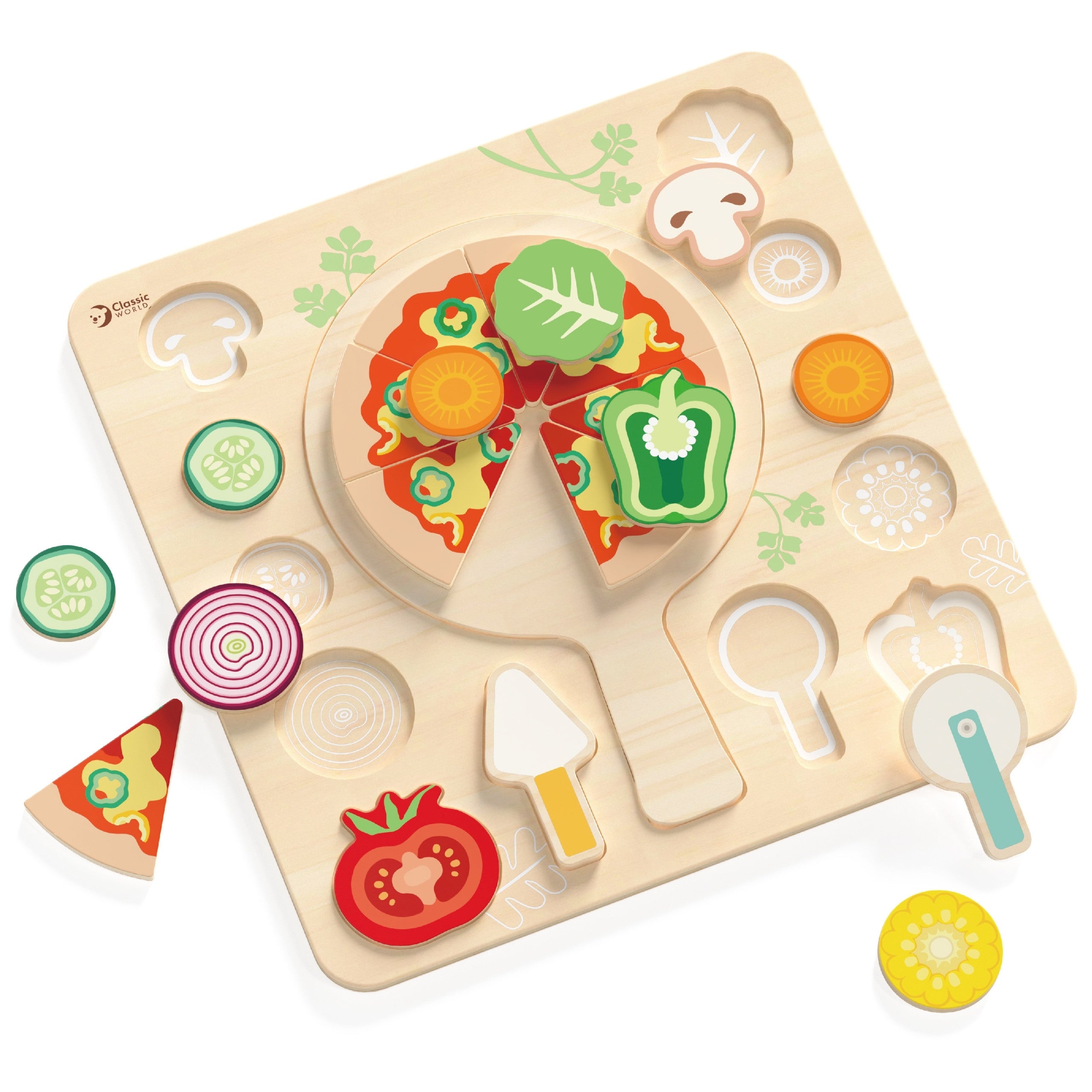 Classic World Houten Pizzasnijder Groentenpuzzel 22-delig.