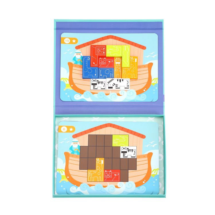 Tooky Toy Магнитен пъзел Монтесори Логически пъзел Тетрис Ноев ковчег 26 бр.