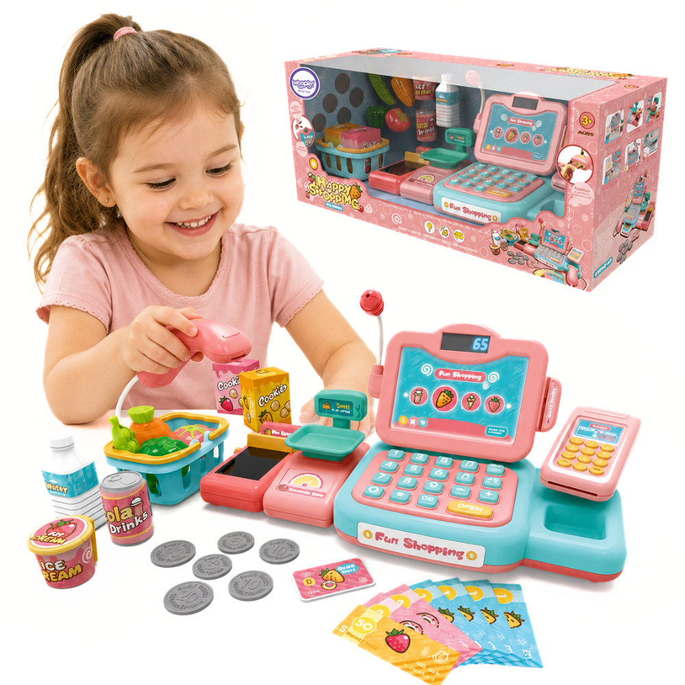 Woopie Cash Register For Kids Scanner Scale Microphone + 24 Acc.