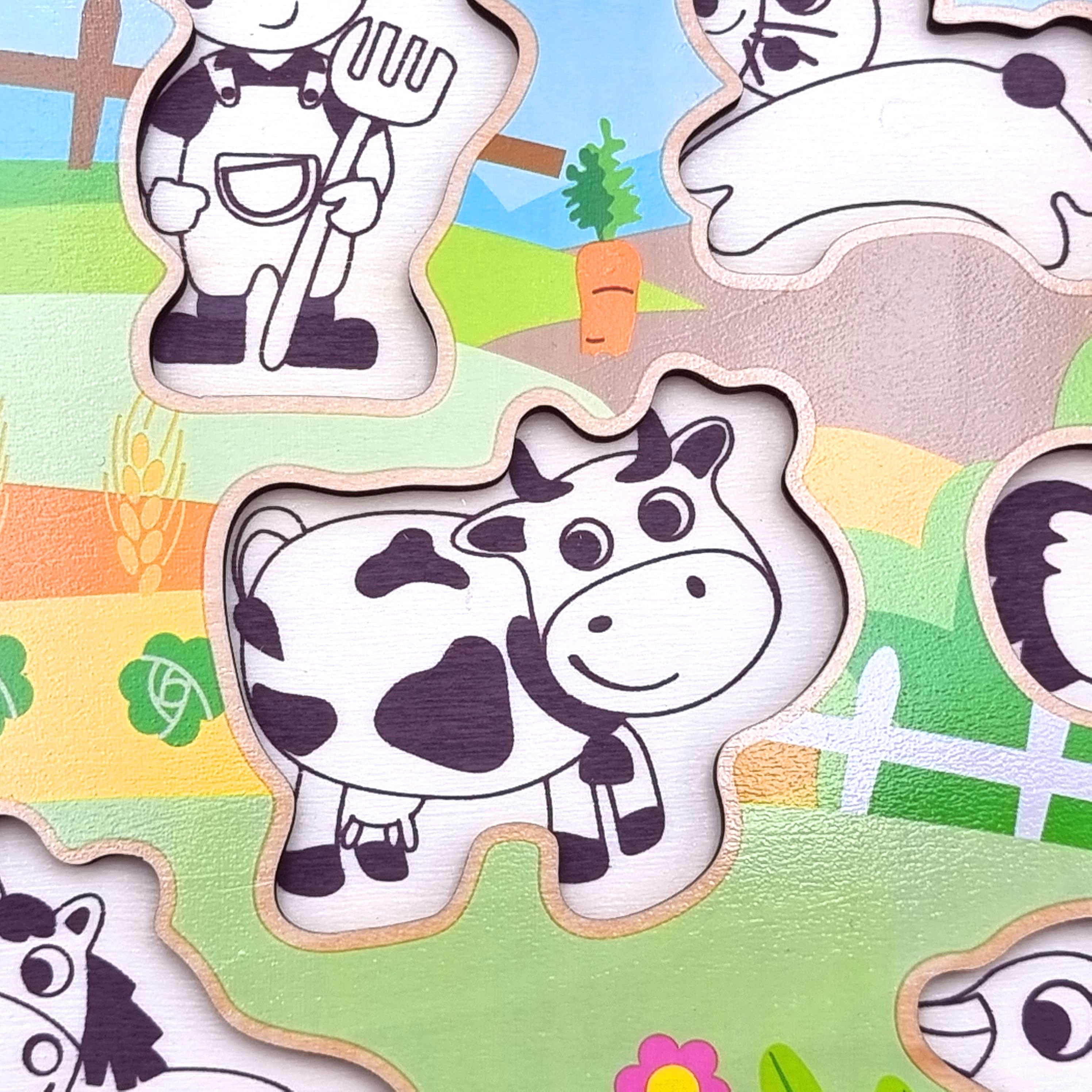 Woopie Green Wooden Montessori Puzzle Farm With Matching Pins