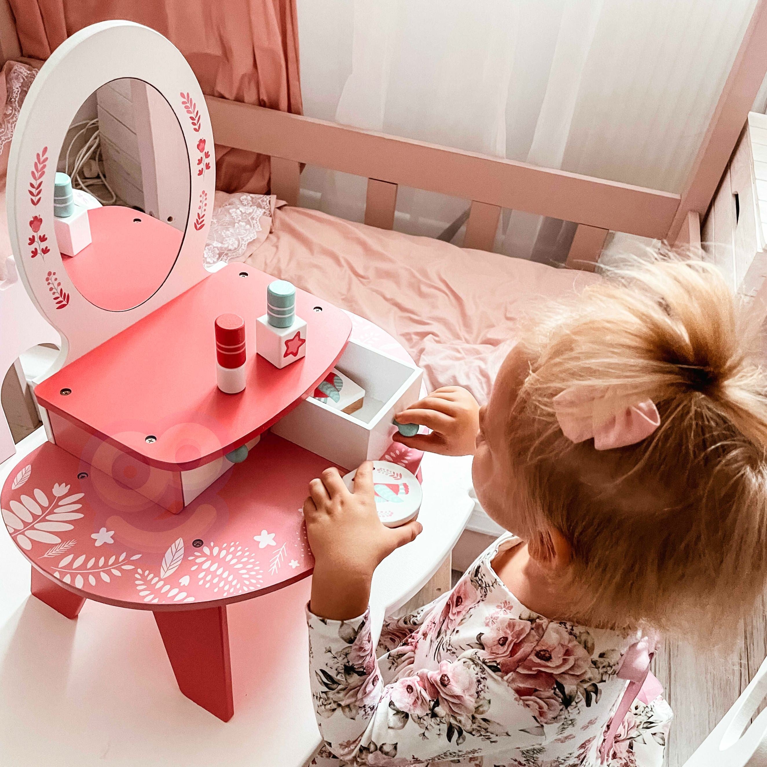 Tábla Feistis Makeup Adhmaid Tooky Toy Toy Pink Le Scáthán