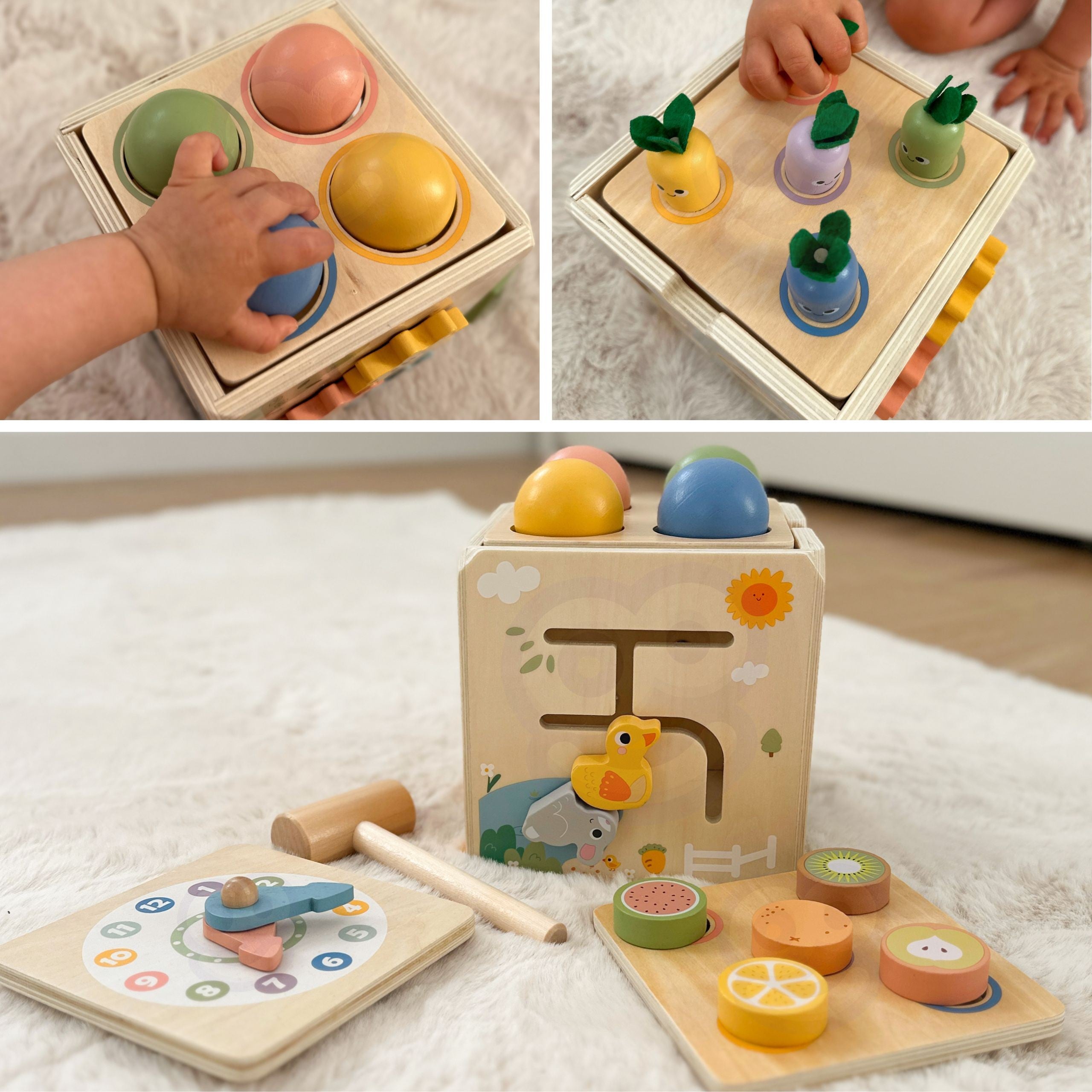 Tooky Toy Wooden Spring Educational Cube 5-in-1