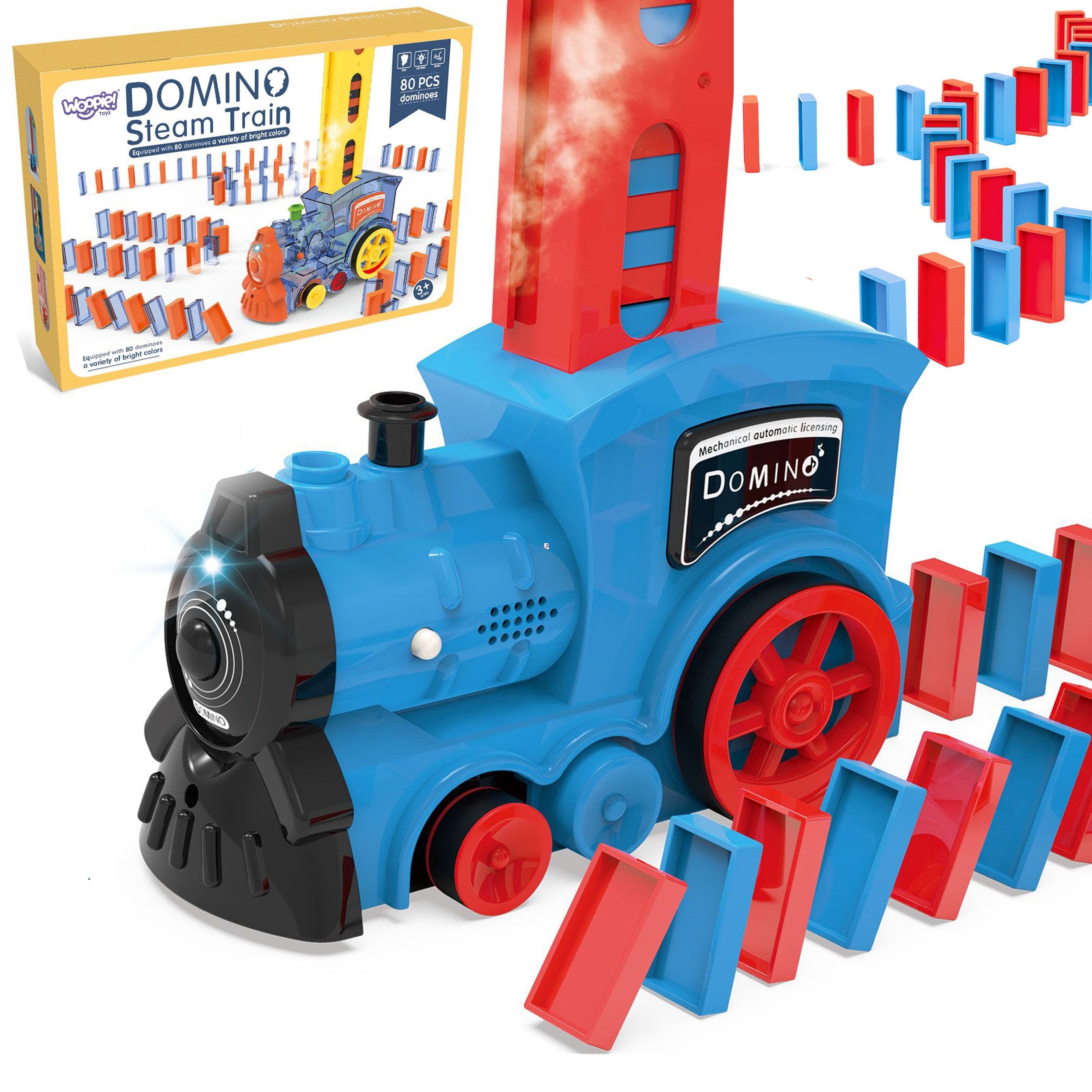Woopie Electric Train Locomotive For Domino Blocks With Steam 80 Pcs.