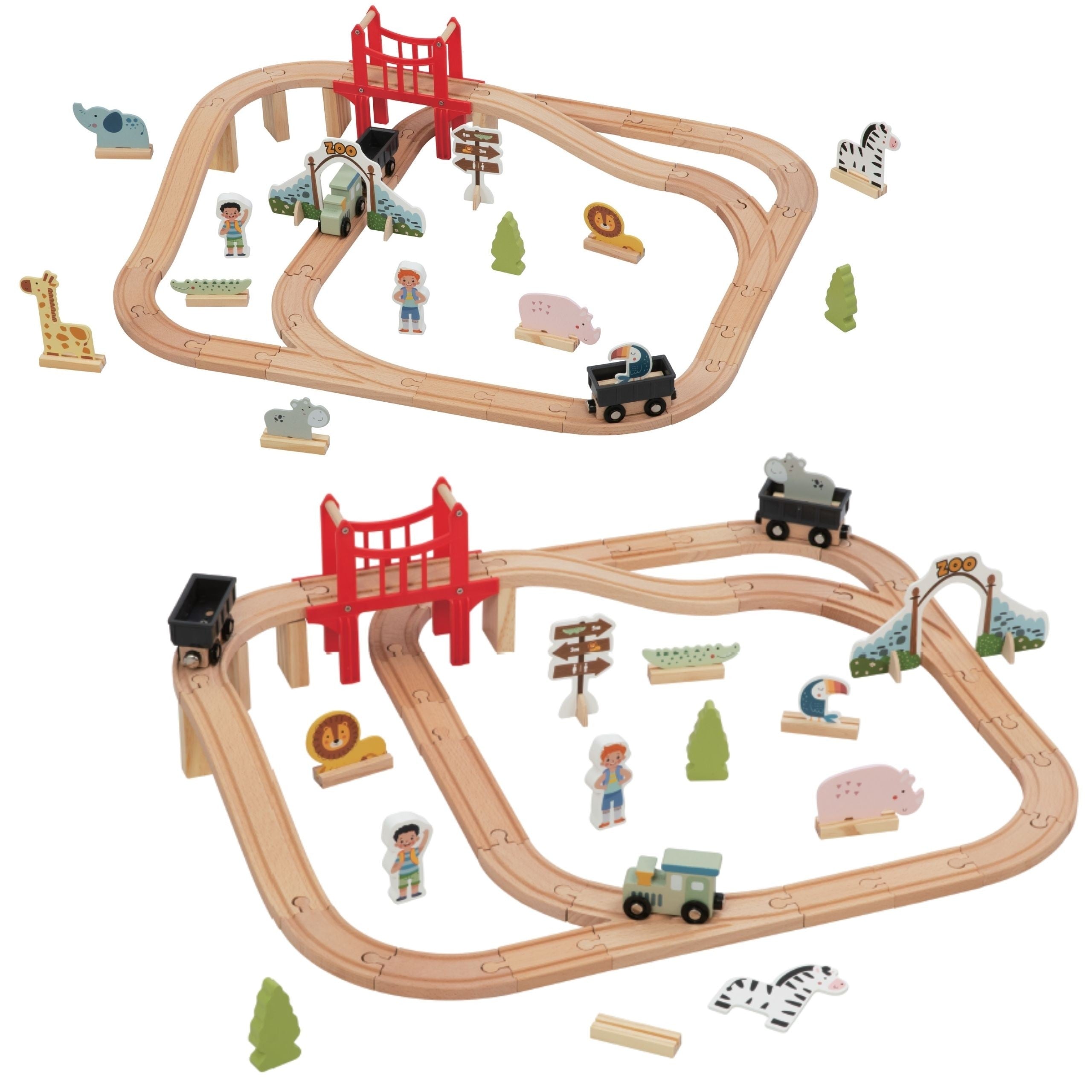 Woopie Green Wooden Zoo Train Set Xl Magnetic Train Track 60 Pcs Fsc