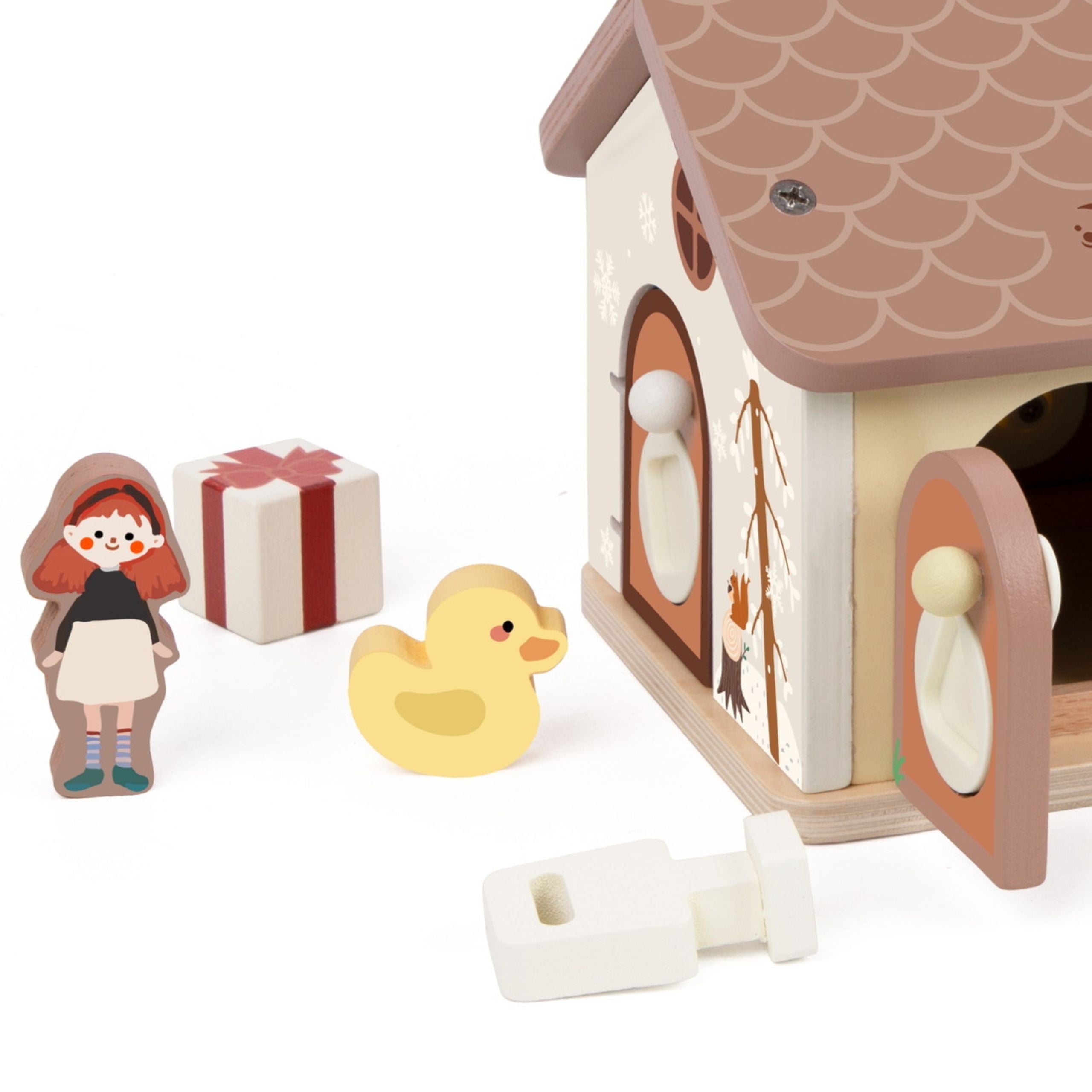 Casa educativa sensoriale in legno Classic World con serrature e chiavi 11 pezzi.