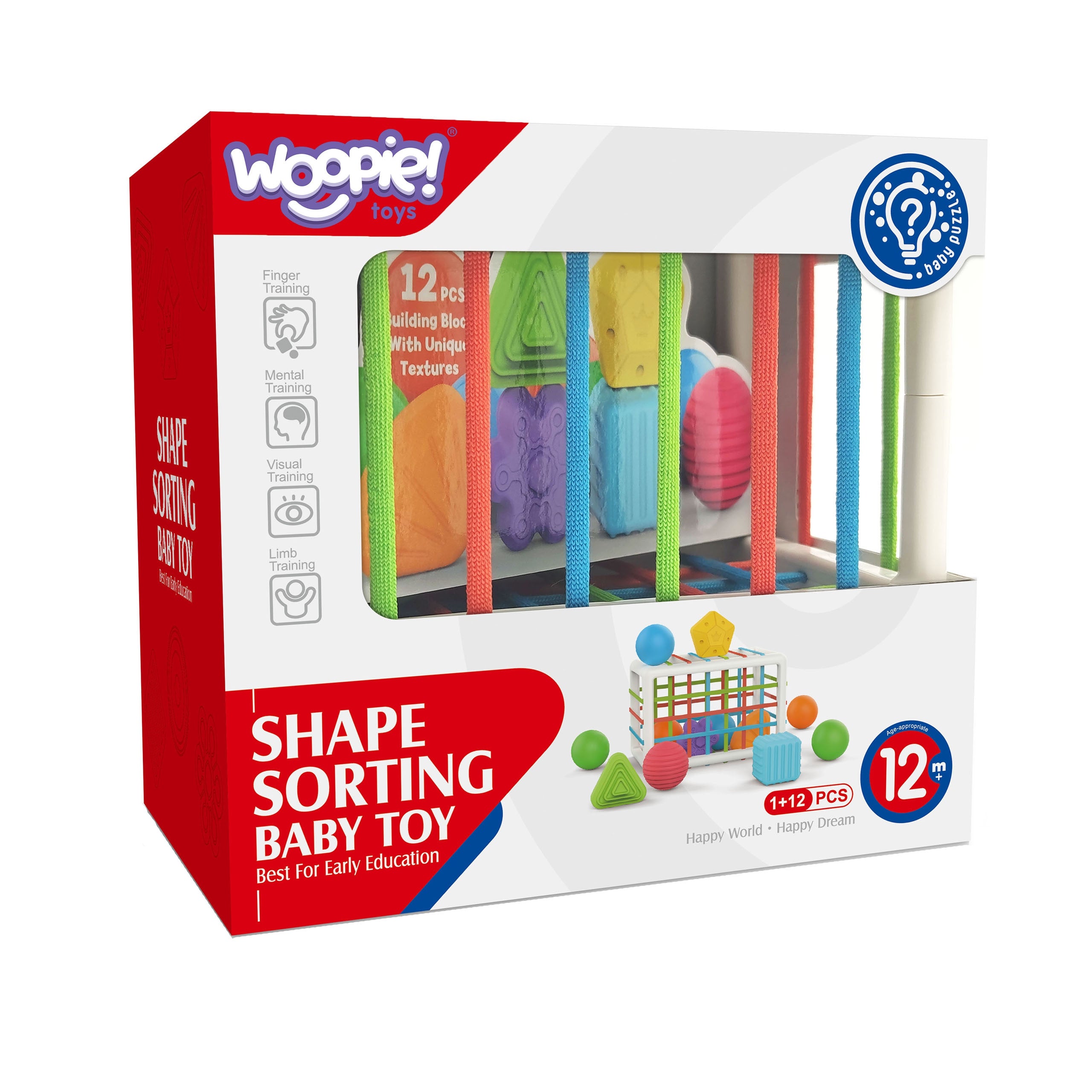 Woopie Baby Fleksibel Sensory Cube Sorter Til Børn Farverige Former 13 Stk.