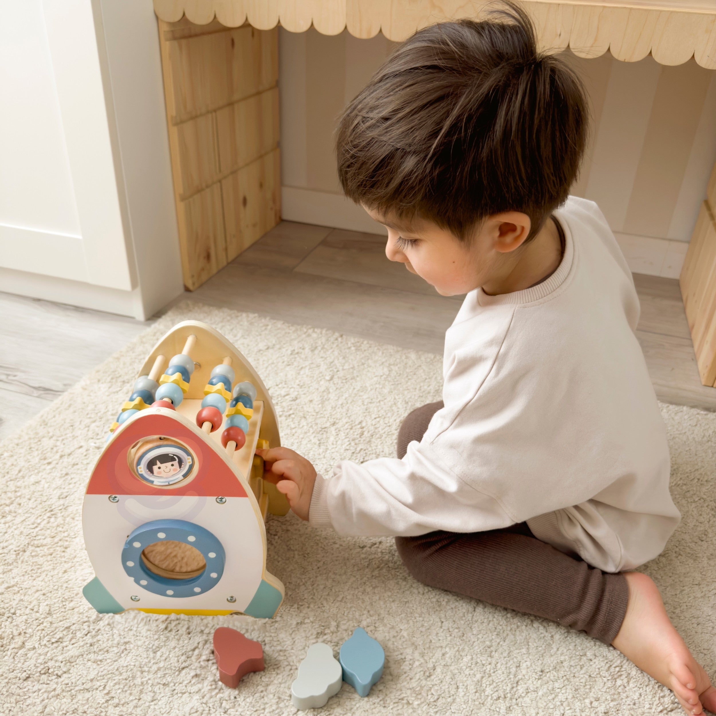 Tooky Toy Space Rocket Activity Sorter Wooden Maze