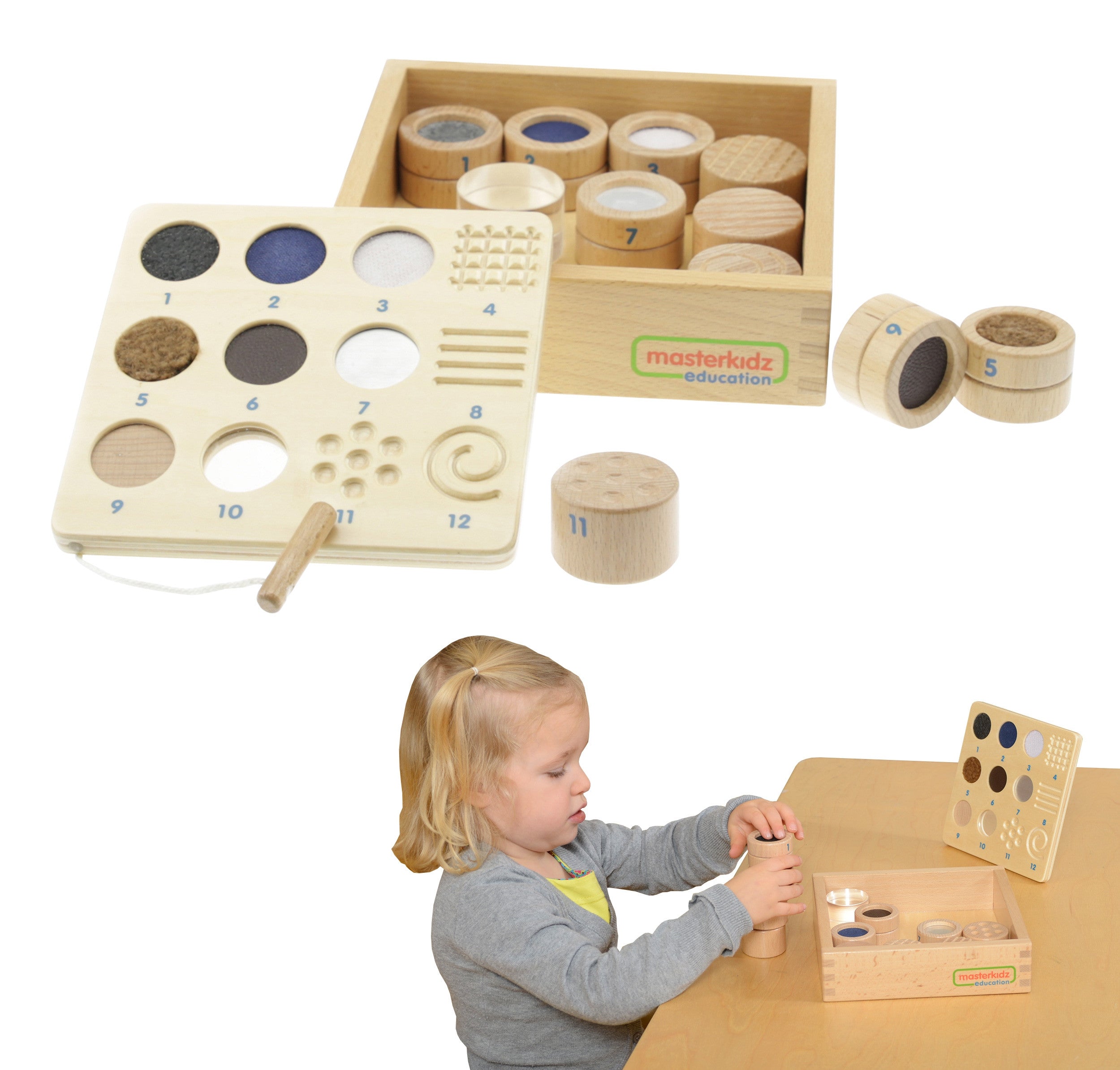 Indovina al tatto, materiali e texture 12 elementi Montessori