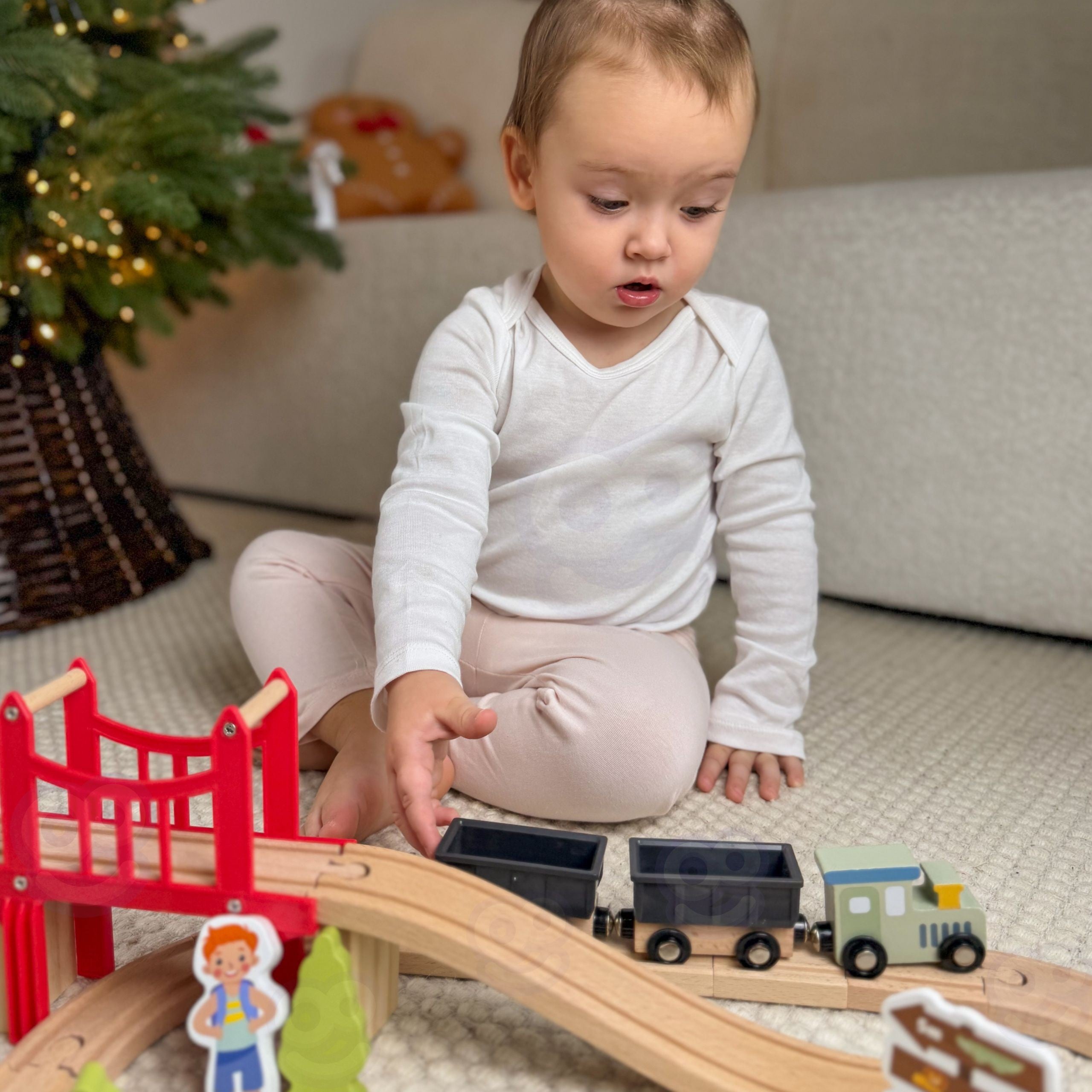 Woopie Green Wooden Zoo Train Set Xl Magnetic Train Track 60 Pcs Fsc