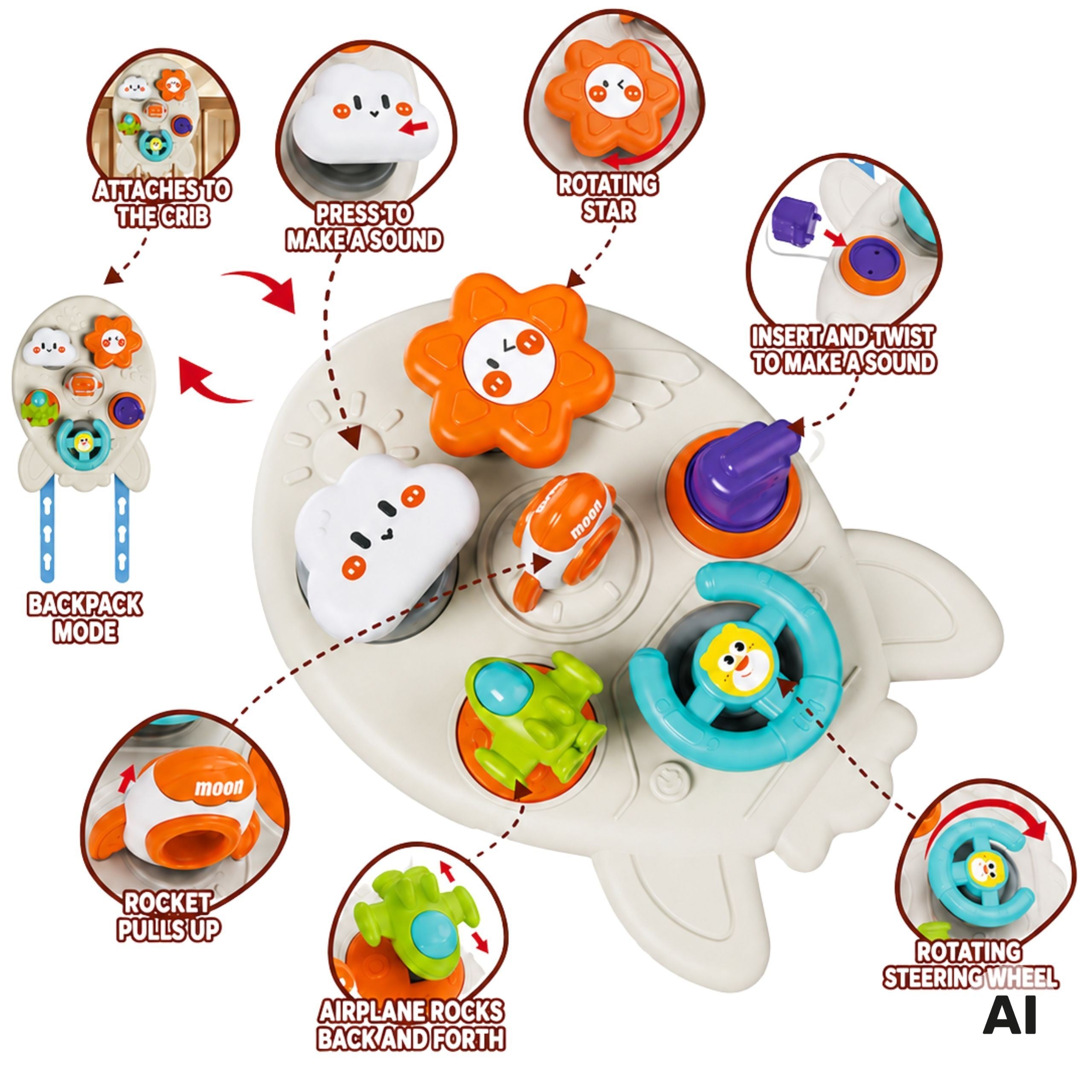 Woopie Baby 7-in-1 Educational Rocket Activity Board