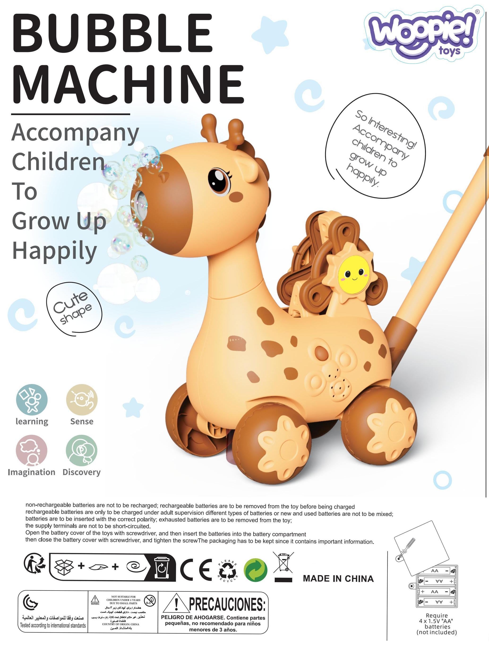 Máquina de burbujas 2 en 1 Woopie Giraffe Pusher para niños