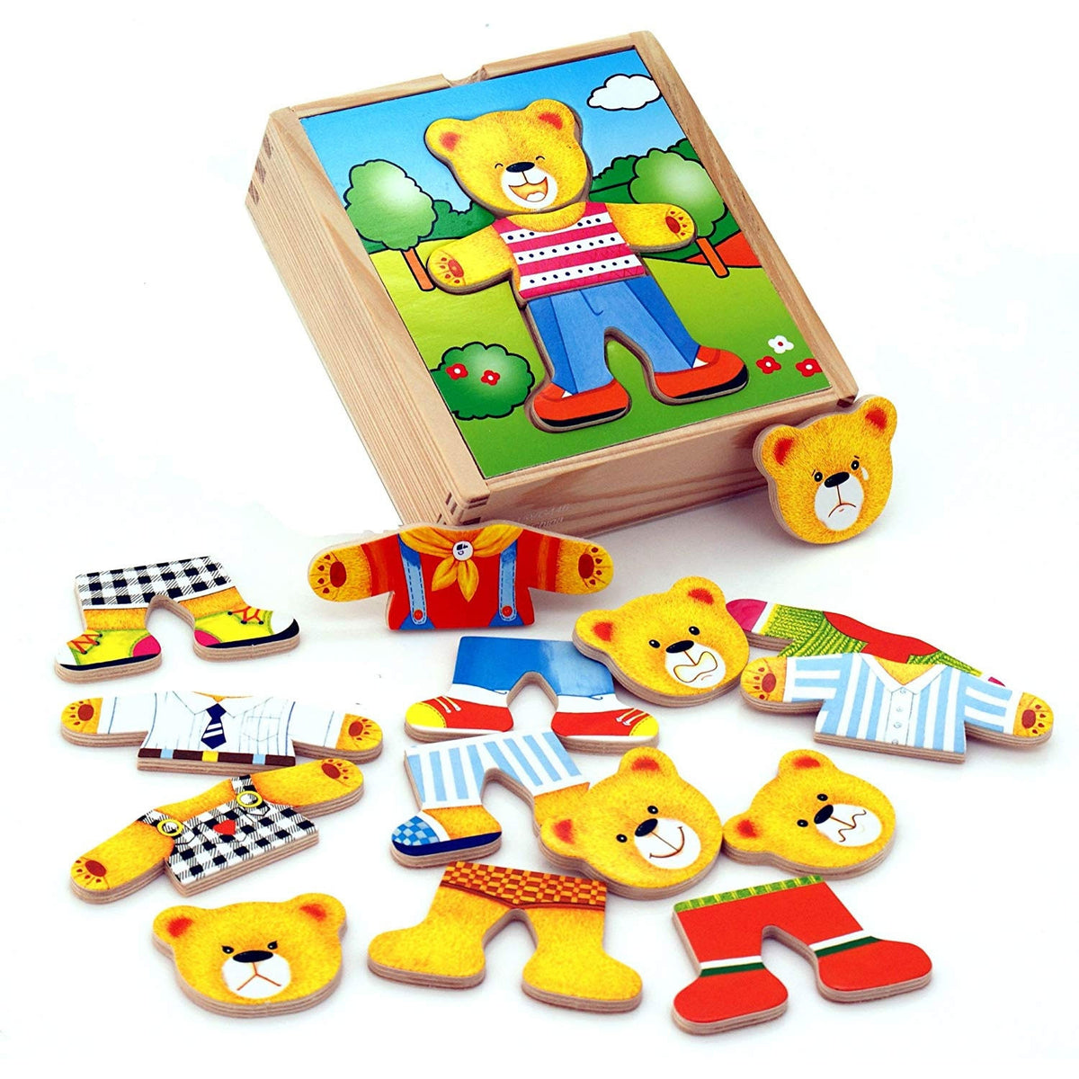 Viga Holzpuzzle Lernpuzzle Dress Up The Teddy Bear Boy