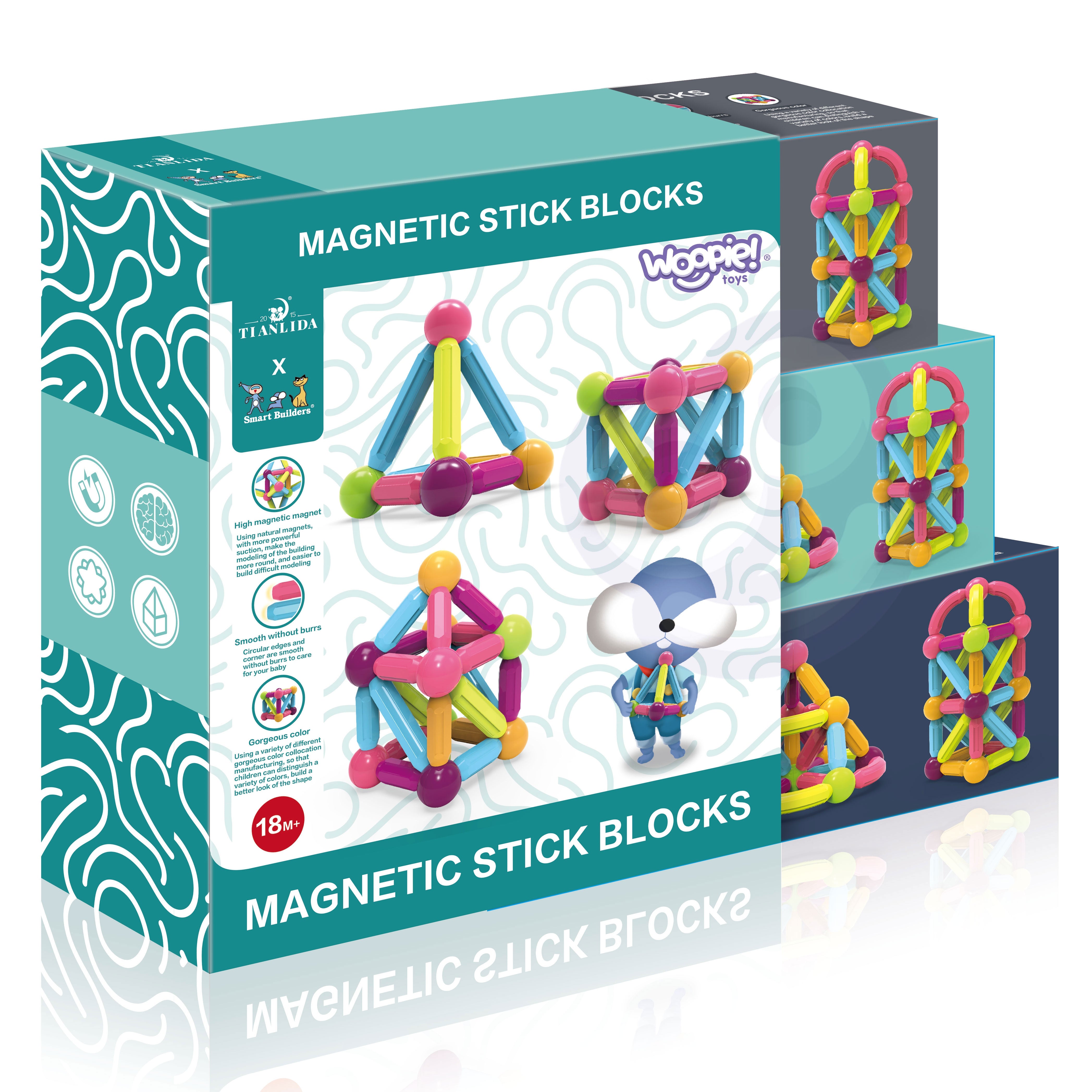 Woopie Klocki Magnetyczne Edukacyjne Duże Grube 38 Szt.