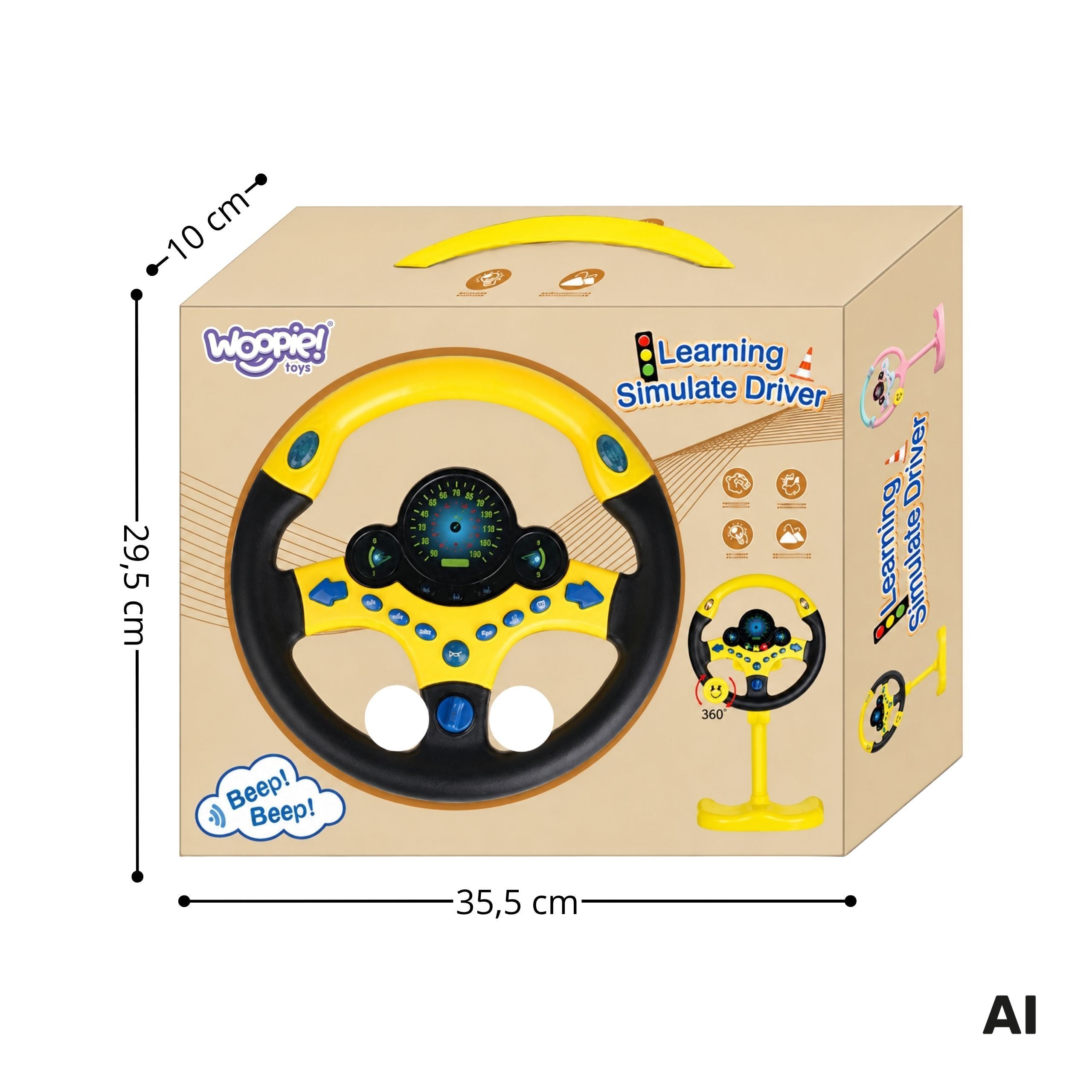 Woopie Interactive Car Steering Wheel With Lights Yellow