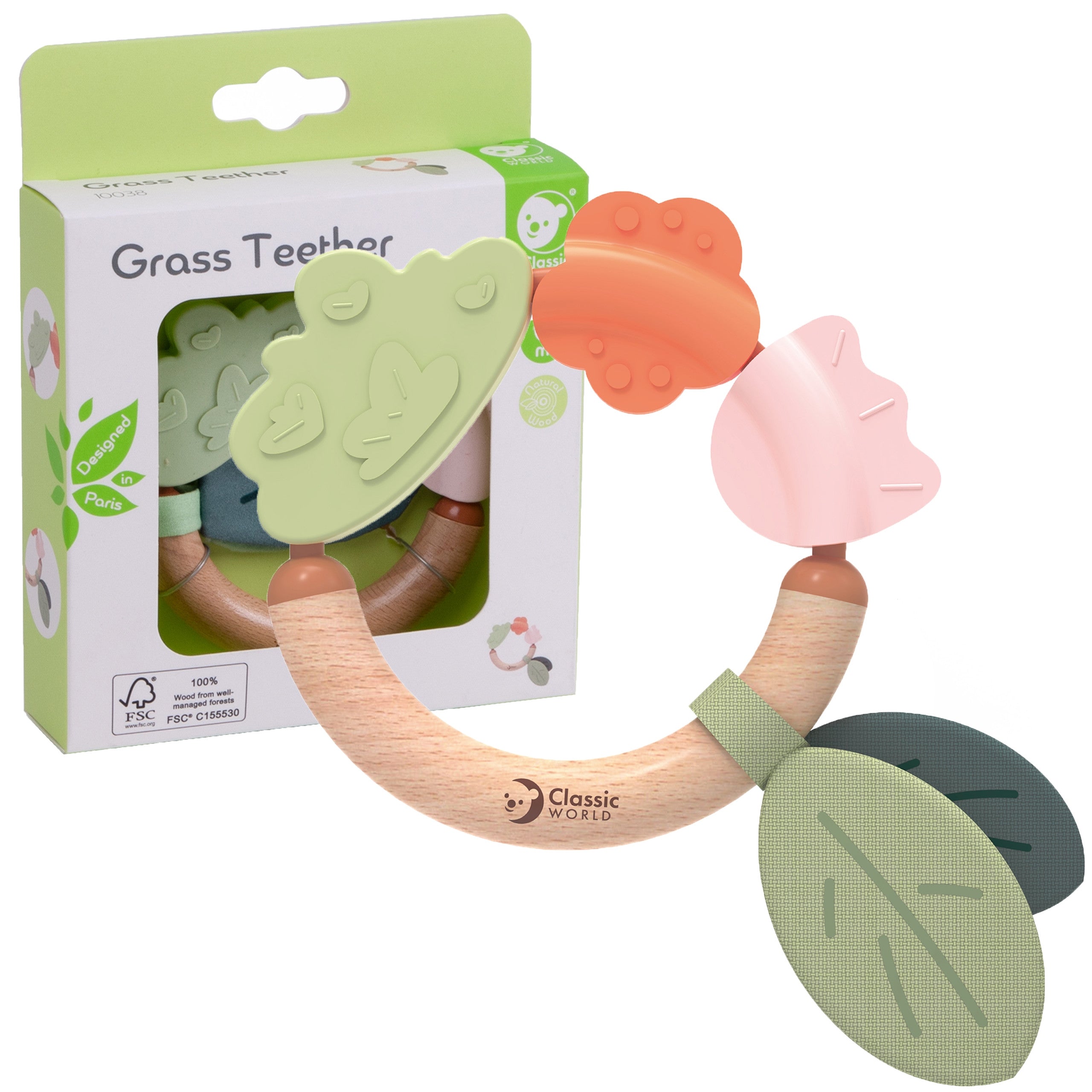 Classic World Wooden Sensory Rattle Teether 2 In 1