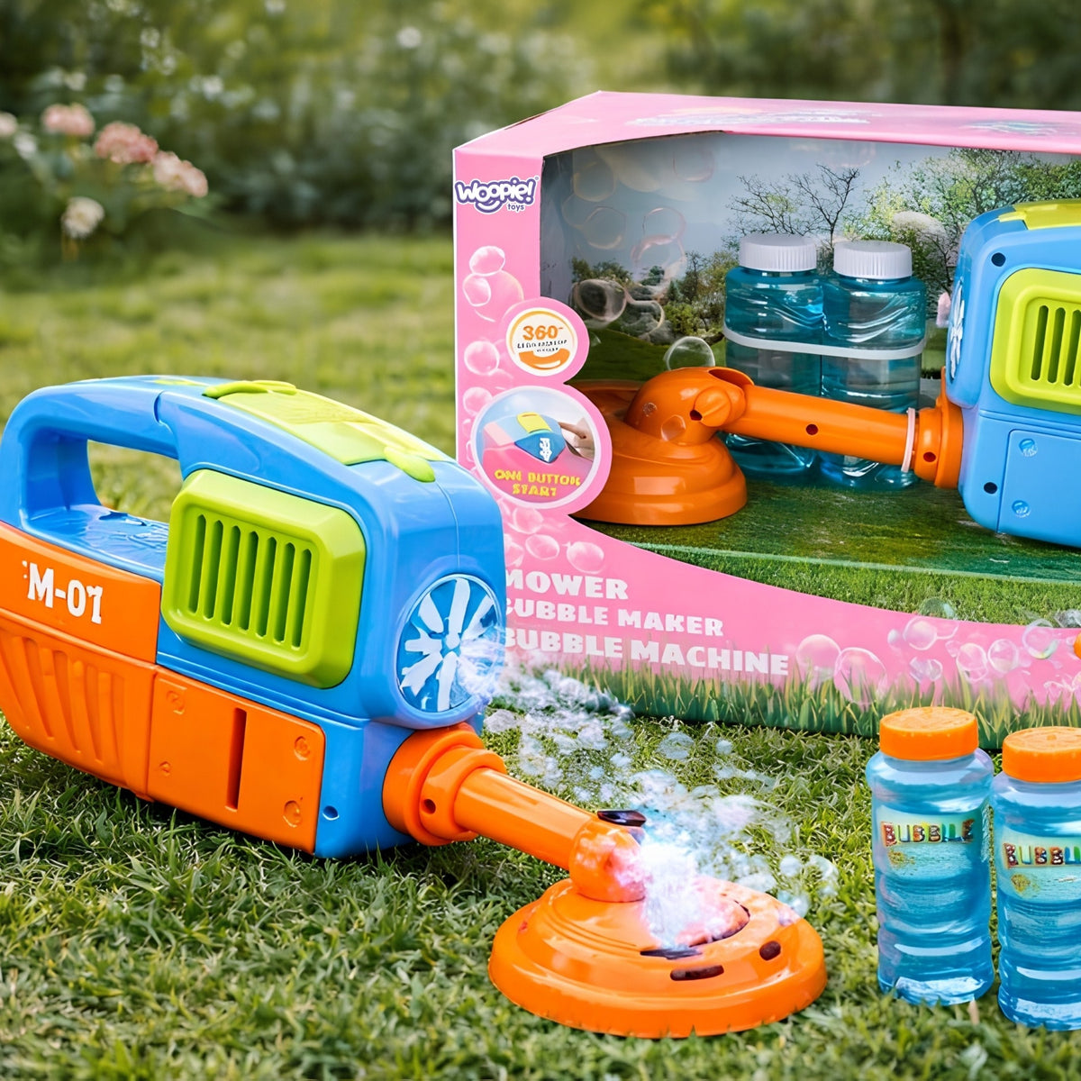 Woopie Hand Lawn Mower Machine Bubble Blue