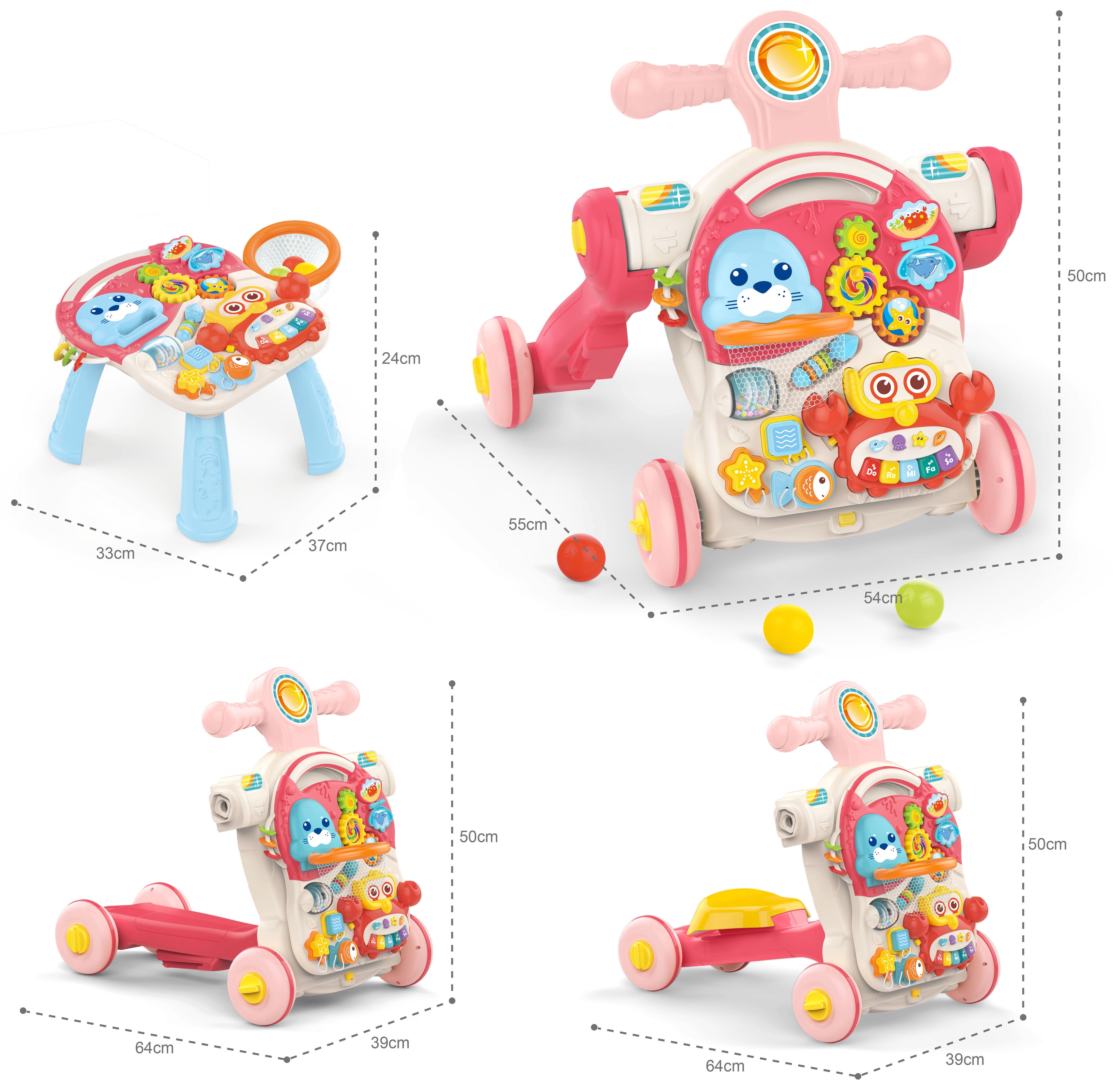 Woopie Baby Pusher Walker Mesa Educacional Scooter Ride-on 4 em 1