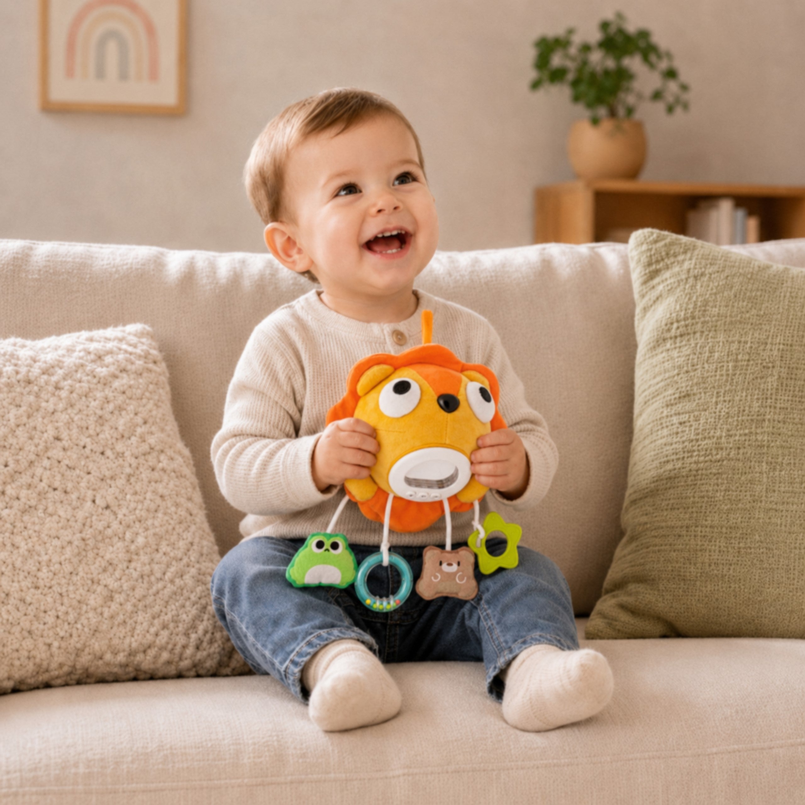 Woopie Baby Плюшен лъв Интерактивна музикална пухкава играчка с висулки и гризалки