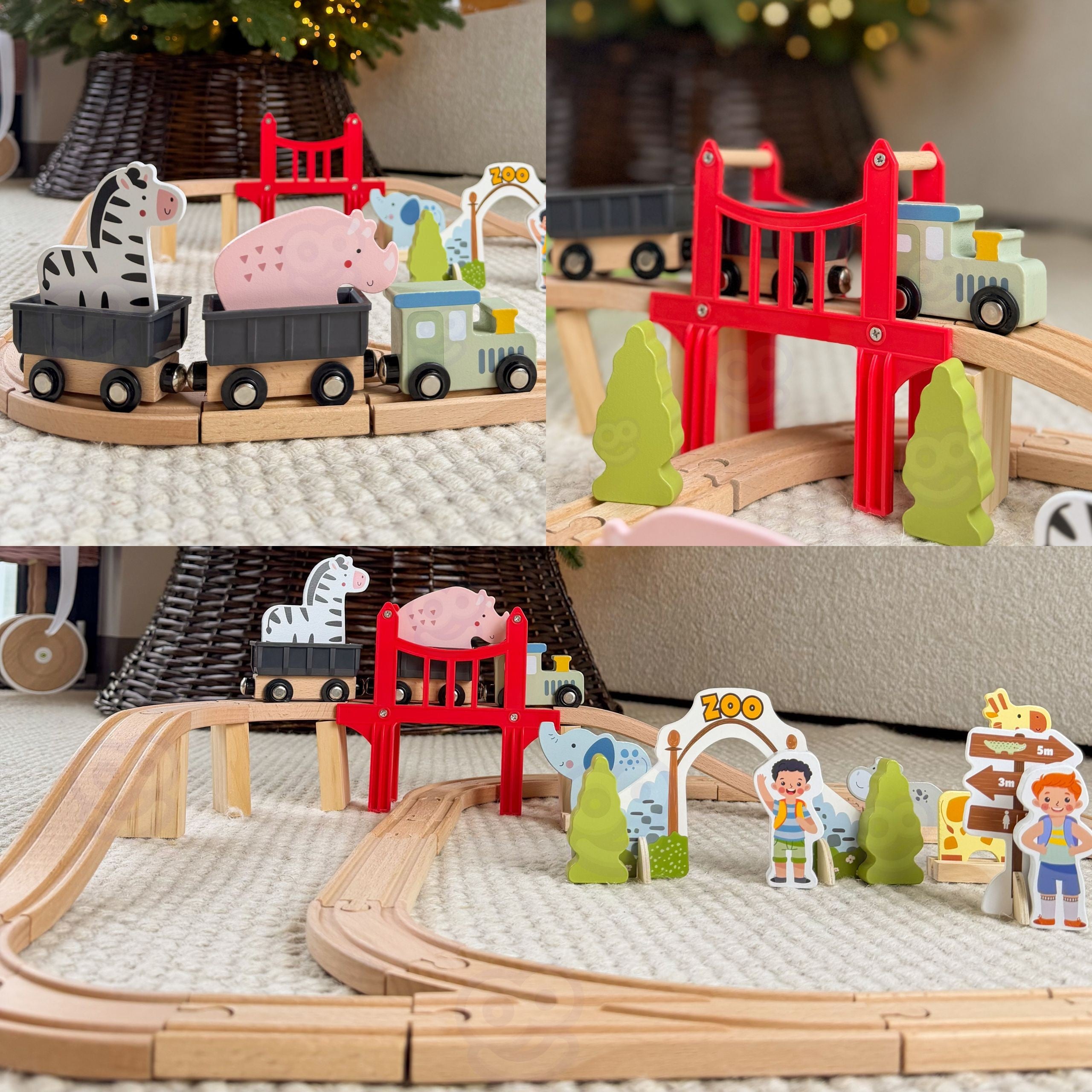 Woopie Green Wooden Zoo Train Set Xl Magnetic Train Track 60 Pcs Fsc