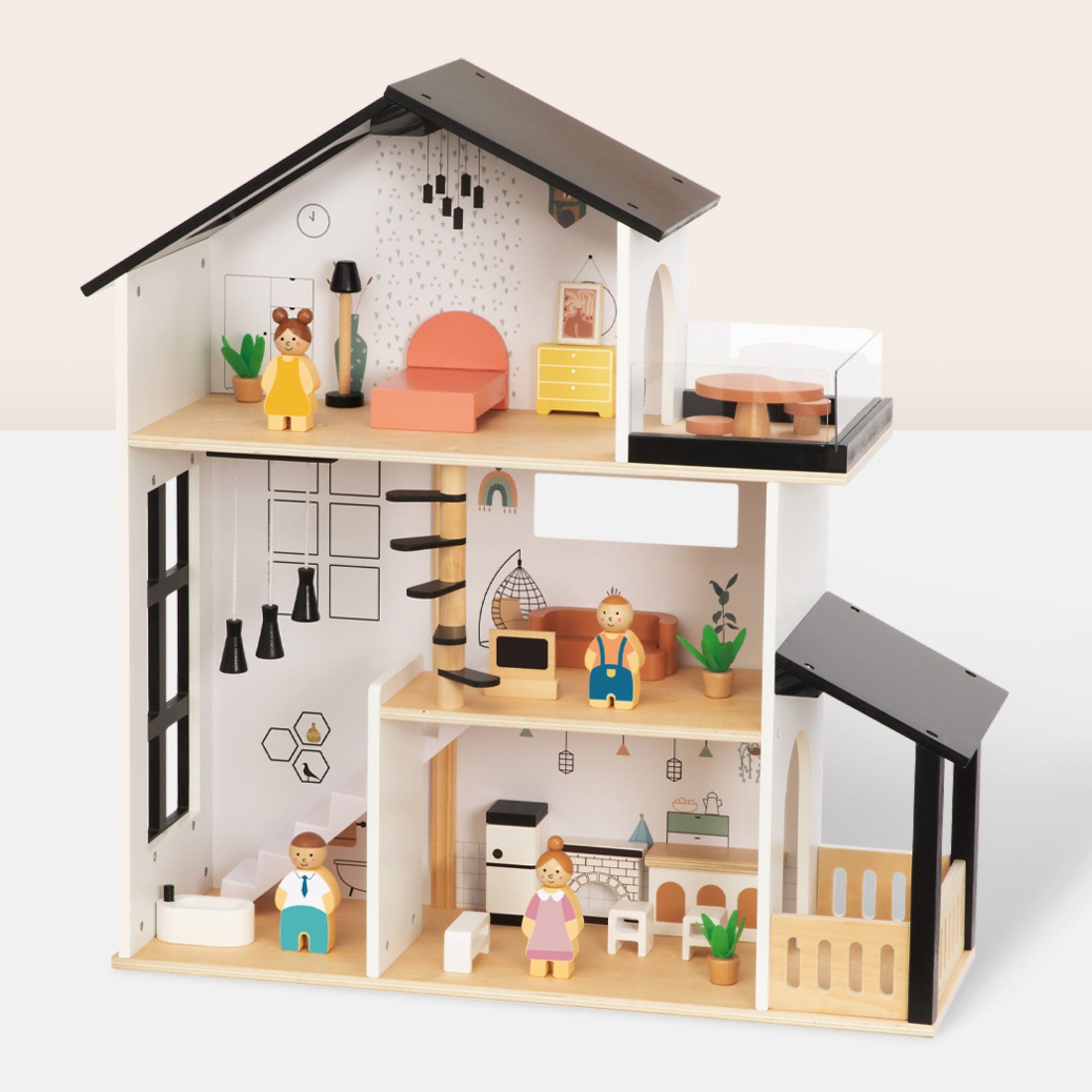 Tooky Toy Wooden Doll House 25 Pieces