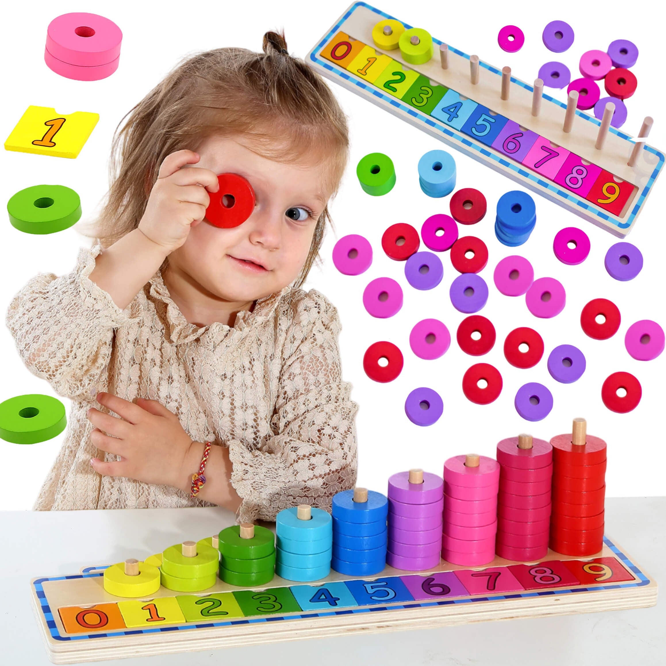 Woopie Green Montessori Learning To Count And Color Puzzle 56 Pcs.
