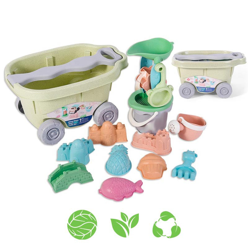 Hrací sada Woopie Green Sand s vozíkem 13 kusů biologicky rozložitelného organického materiálu