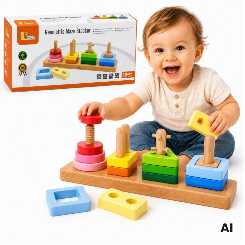 Dřevěné geometrické třídicí bludiště Viga