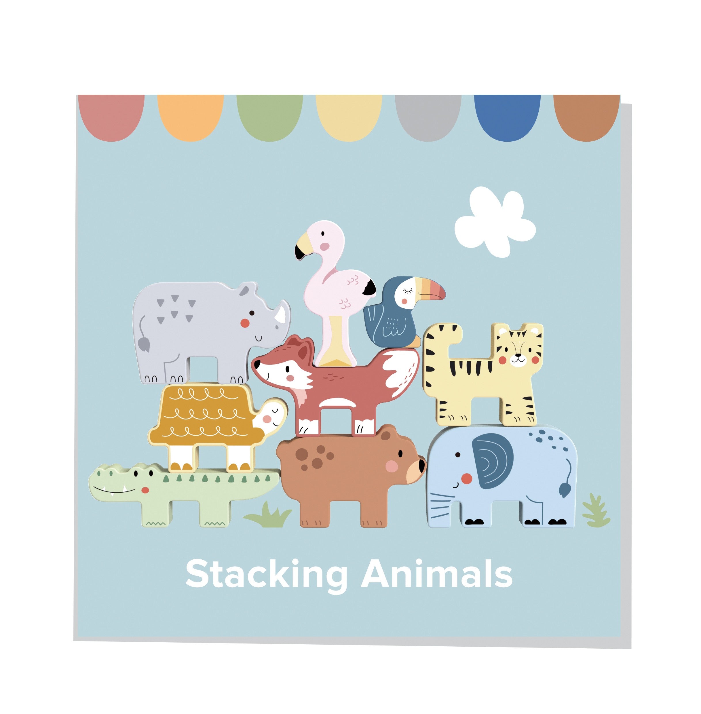 Tooky Toy Wooden Blocks Puzzle Tower Stacker Stacks Animals Montessori 13 Pcs.