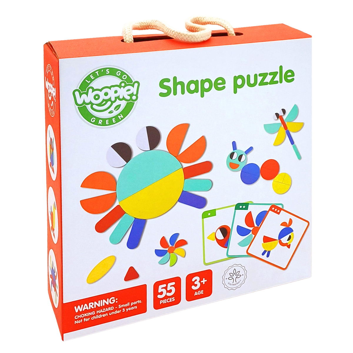 Woopie zelené drevené montessori puzzle 40 vzorov na vytvorenie 55 kusov s certifikáciou Fsc