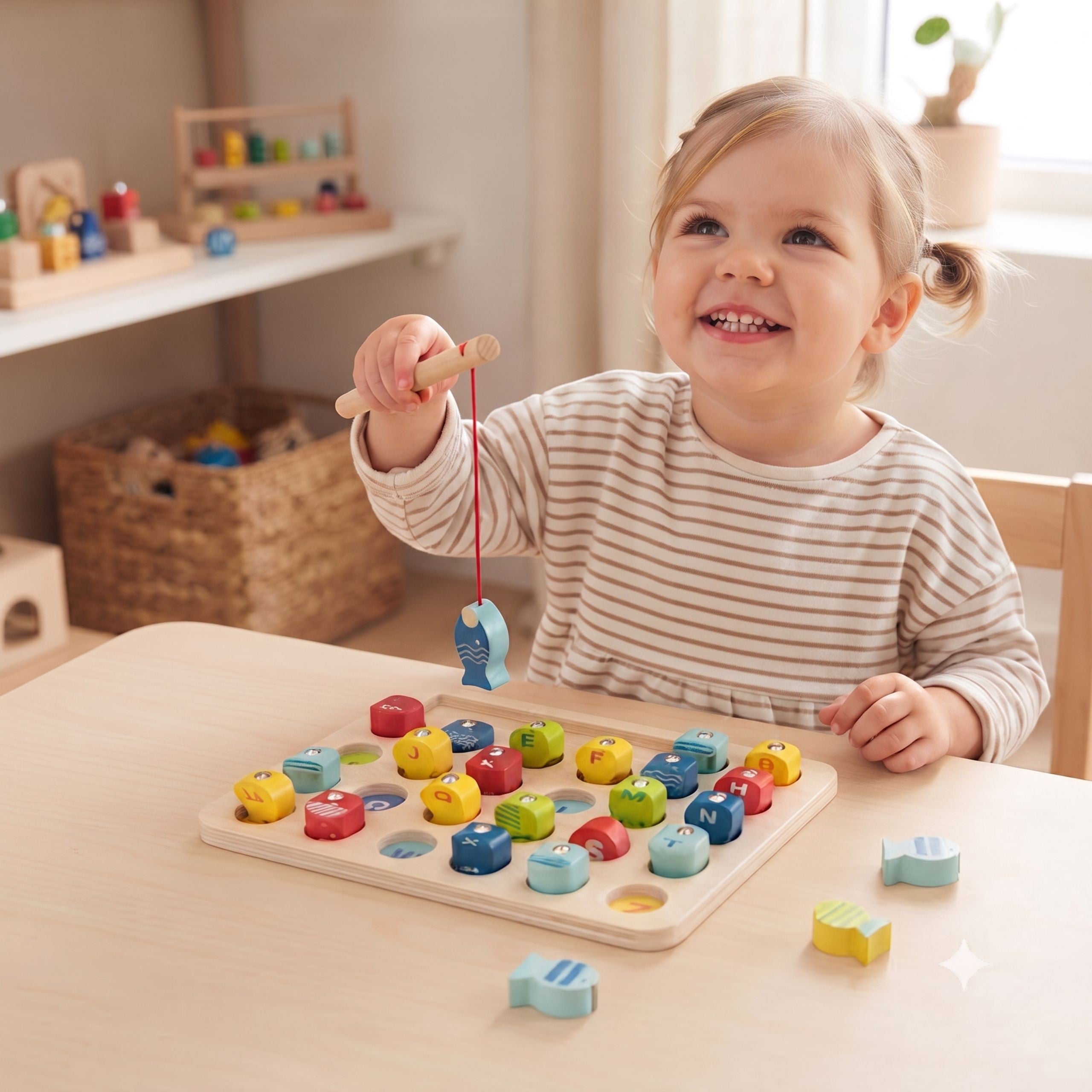Tooky Giocattolo in Legno Gioco Pesca Apprendimento Lettere 29 Pz.
