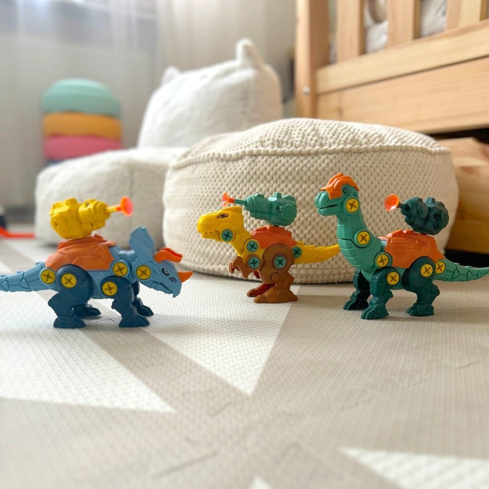 Woopie Dinosaurs To Screw 3-delad konstruktionsset i en låda + borr och skruvmejsel