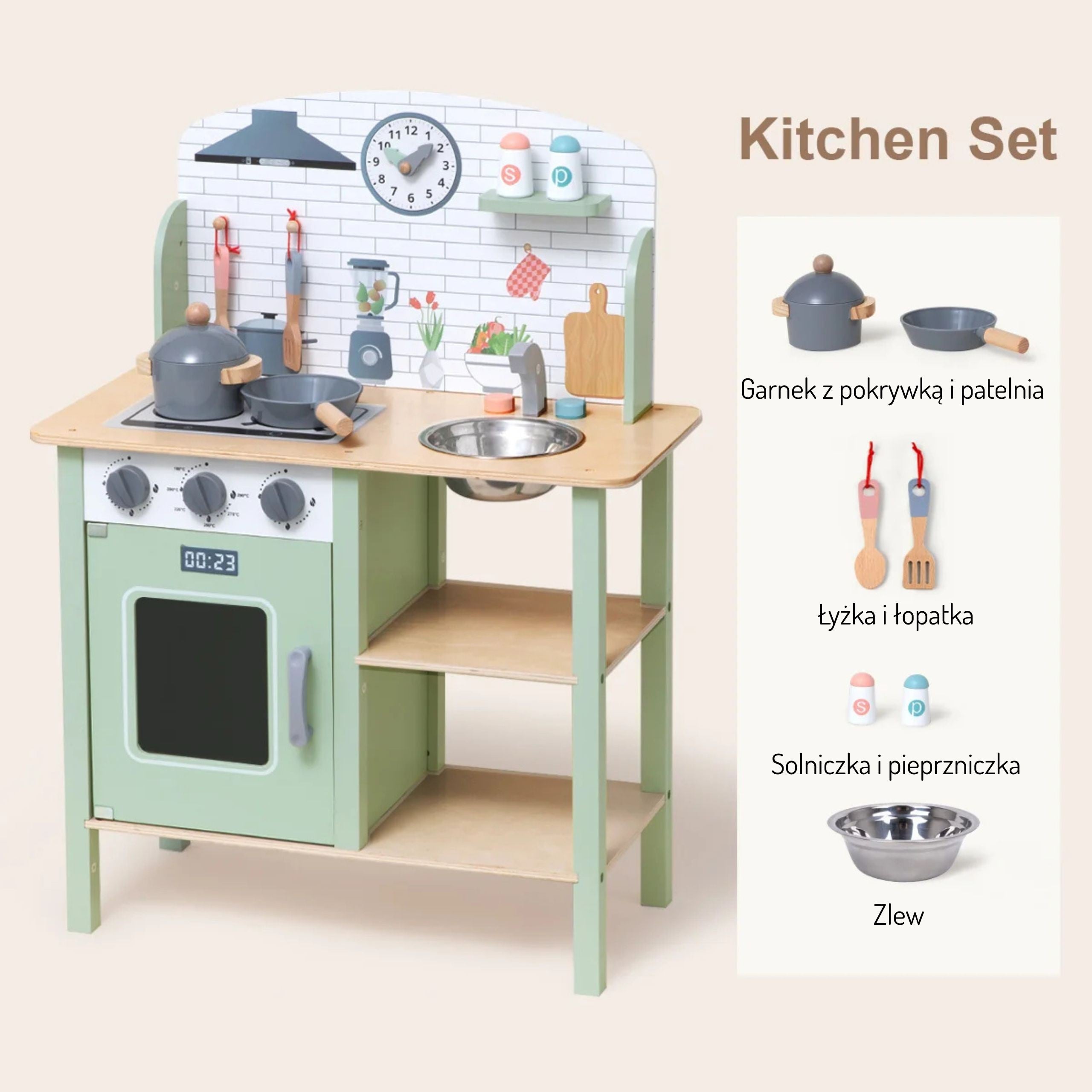 Cuisine en bois vert Tooky Toy avec accessoires