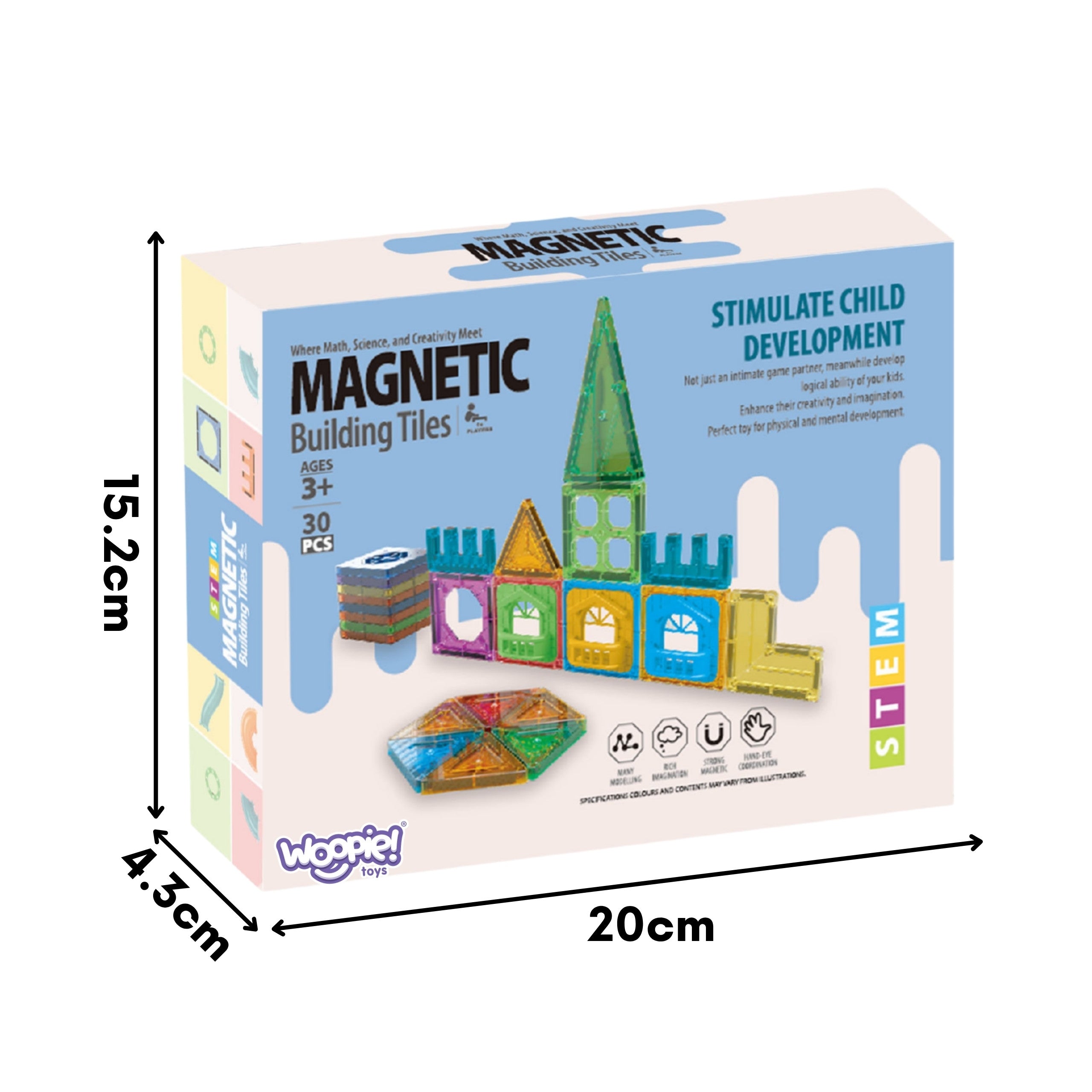 Woopie magnetische constructieblokken 3D-educatieve set kasteel 30-delig.