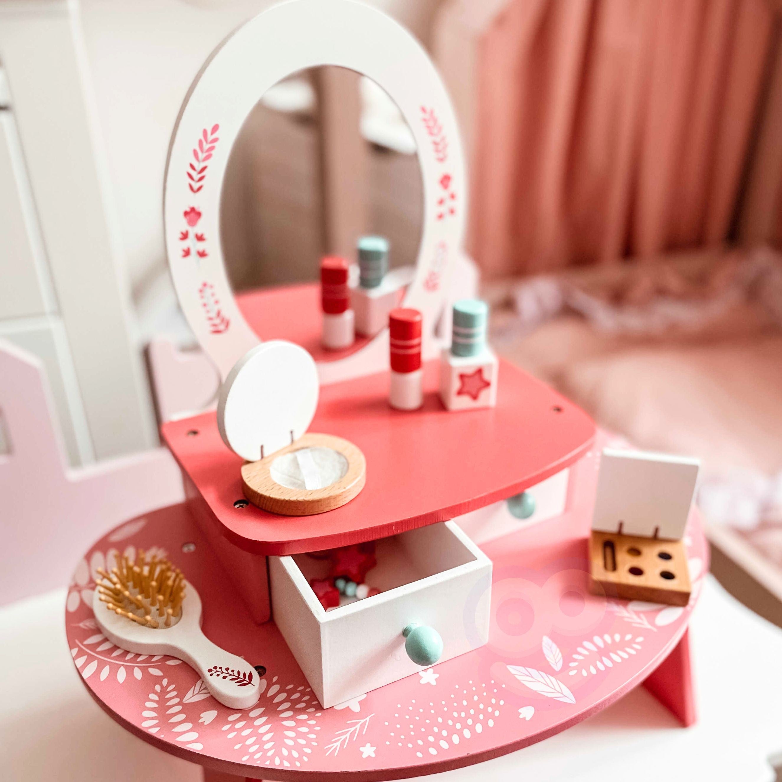 Tábla Feistis Makeup Adhmaid Tooky Toy Toy Pink Le Scáthán