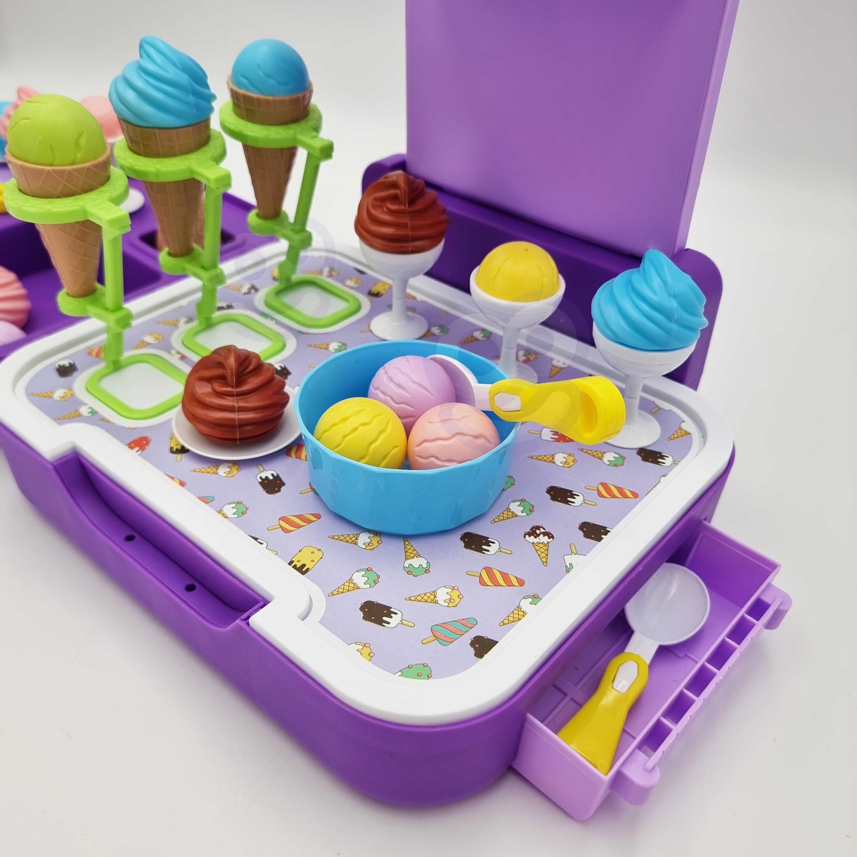 Woopie Ice Cream Case 3 In 1 Kitchen Shop Ice Cream Parlor Portable 62 Pcs.