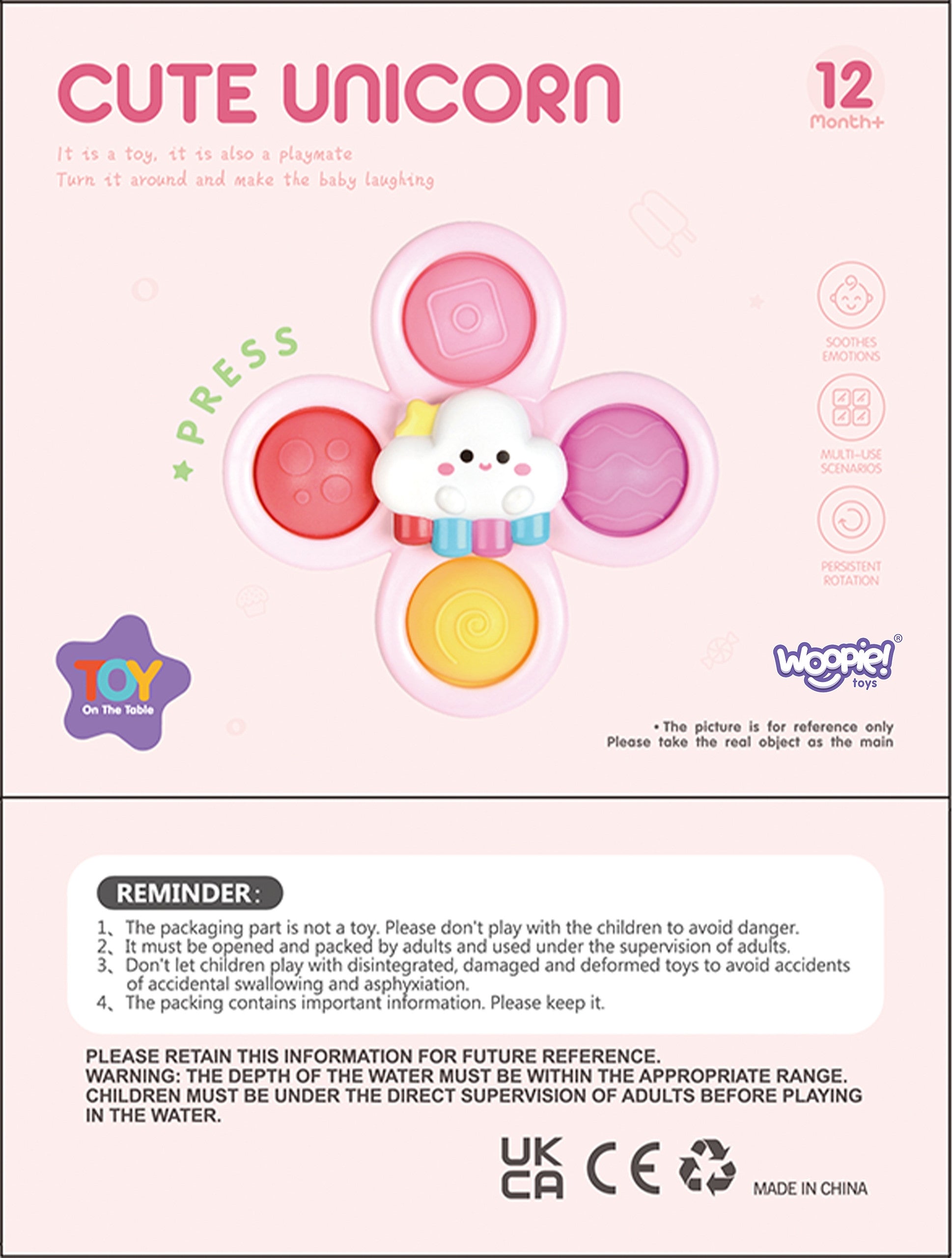 Woopie Baby Space Spinner Pop-it Sensory Toy Interchangeable 3 Pcs Pink.