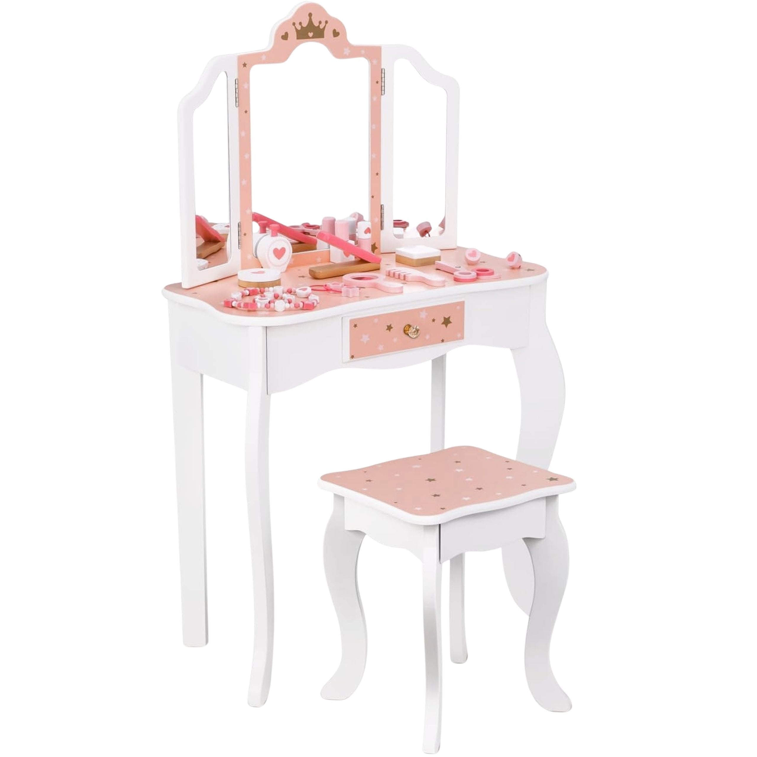 Toeletta Woopie in legno verde con specchio e accessori