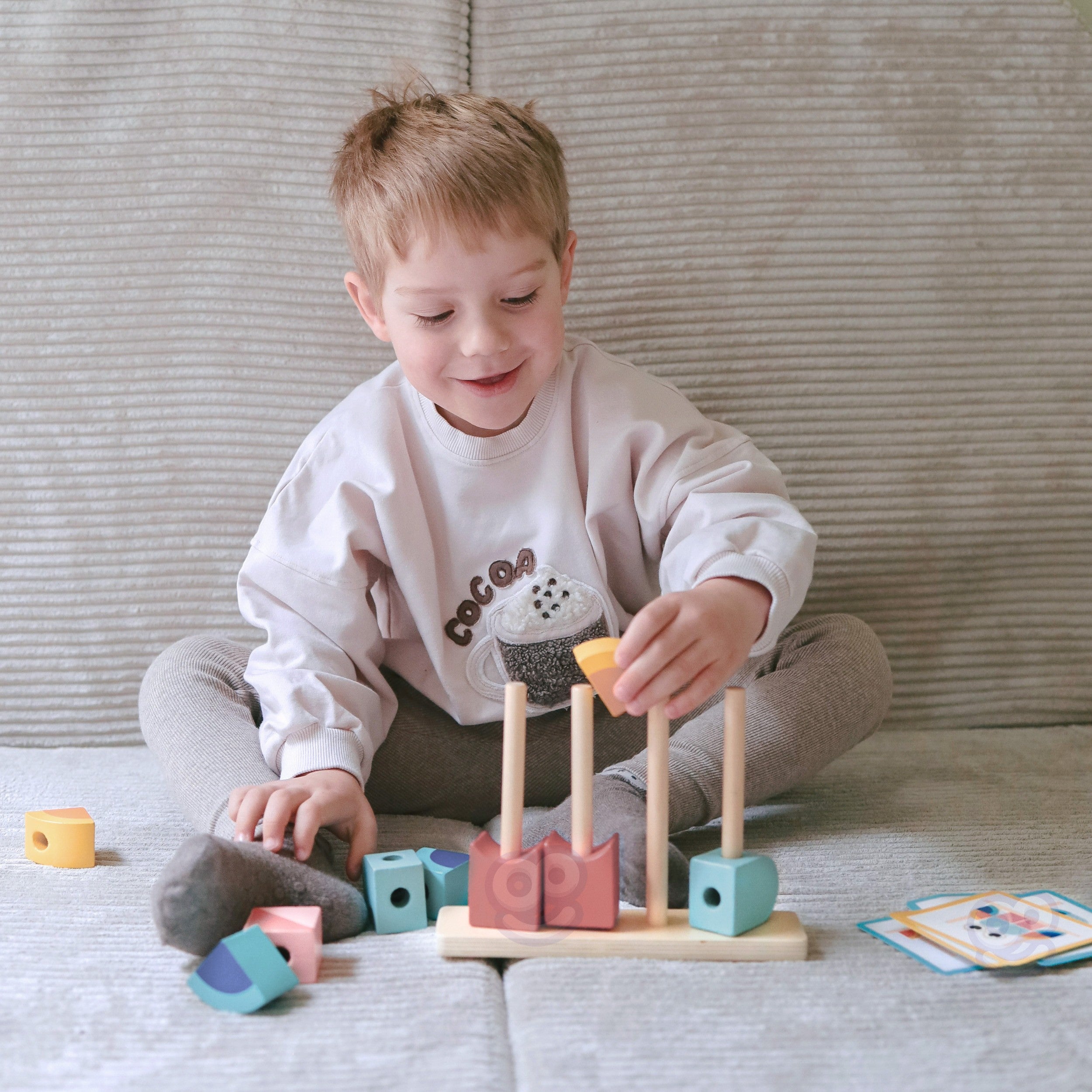 Tooky Toy Рак Дървени пъзели Купчини Блокове Пастел